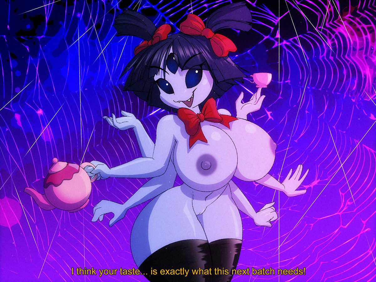 6_arms arachnid arthropod breasts clothing cup dracojeff fangs legwear muffet multi_arm multi_eye multi_limb pussy ribbons spider subtitled tea_cup teapot thick_thighs thighhighs undertale video_games web