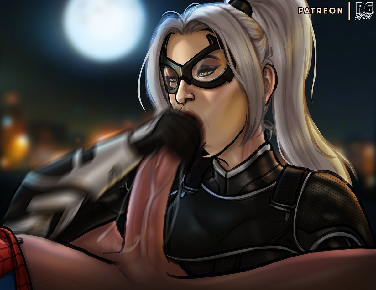 1boy, 1girls, black cat (marvel), black gloves, felicia hardy, fellatio, female, gloved handjob, gloves, hand on penis, handjob, handjob with gloves, holding penis, male, marvel, marvel comics, oral, penis, peter parker, pumpkinsinclair, silver hair, spider-man, spider-man (insomniac series), spider-man (ps4), spider-man (series), straight hair, touching penis