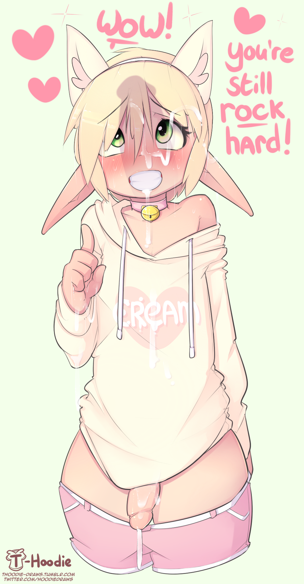 blush clothed clothing collar cum cum_on_clothing cum_on_face elf fan_character femboy girly hoodie hoodie_(artist) humanoid male male_focus male_only max_(hoodie) original penis penis_shadow solo sweater