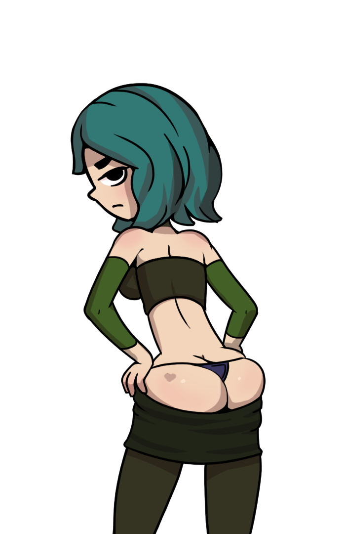 arm_sleeves ass ass_cleavage busty butt butt_crack camp_pinewood corset g-string green_hair gwen_(tdi) navel overflowing_ass pale_skin panties sideboob thighhighs thong total_drama_island transparent_background vaultman