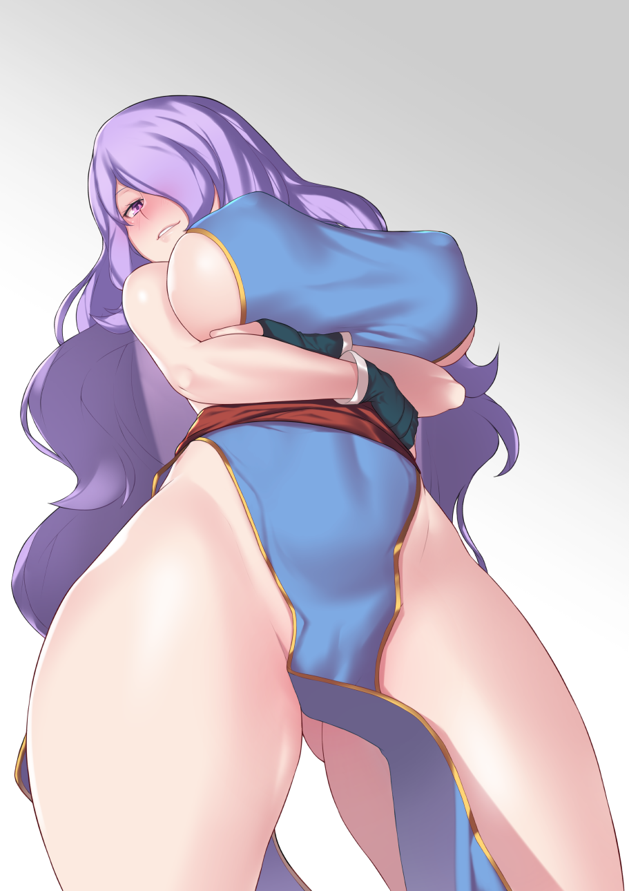 1girls aster_crowley breasts camilla_(fire_emblem) cleavage covered_nipples dress female female_only fire_emblem fire_emblem:_the_blazing_blade fire_emblem_fates hair_over_one_eye huge_breasts looking_at_viewer lyn_(fire_emblem)_(cosplay) no_bra no_panties pelvic_curtain sideboob solo standing