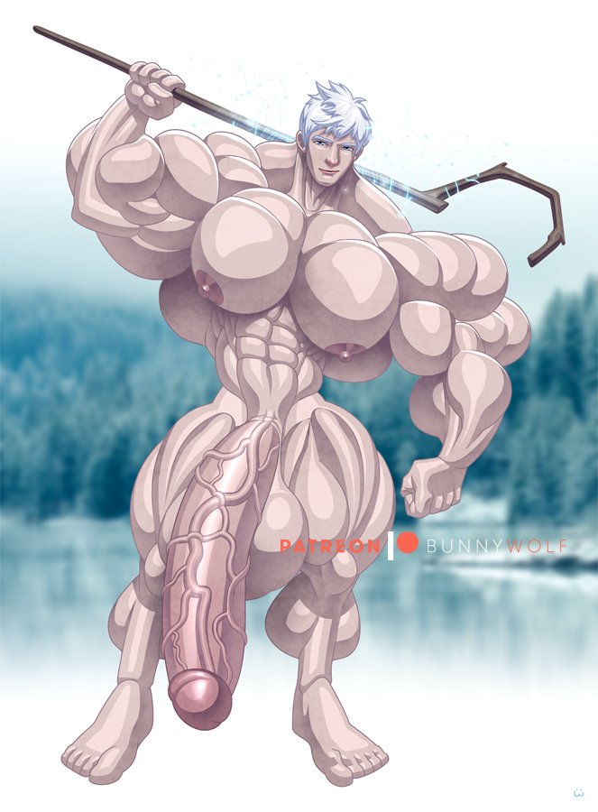 abs bad_anatomy bara barefoot biceps big_balls big_biceps big_penis club_shaped_penis full_body huge_cock hyper hyper_muscles hyper_penis jack_frost jack_frost_(rise_of_the_guardians) male male_only muscles muscular muscular_male muscular_thighs nude pecs penis retracted_foreskin rise_of_the_guardians short_hair silver_hair six_pack solo staff steroids thick_penis thick_thighs veins veiny_penis white_hair wolfiecanem yaoi