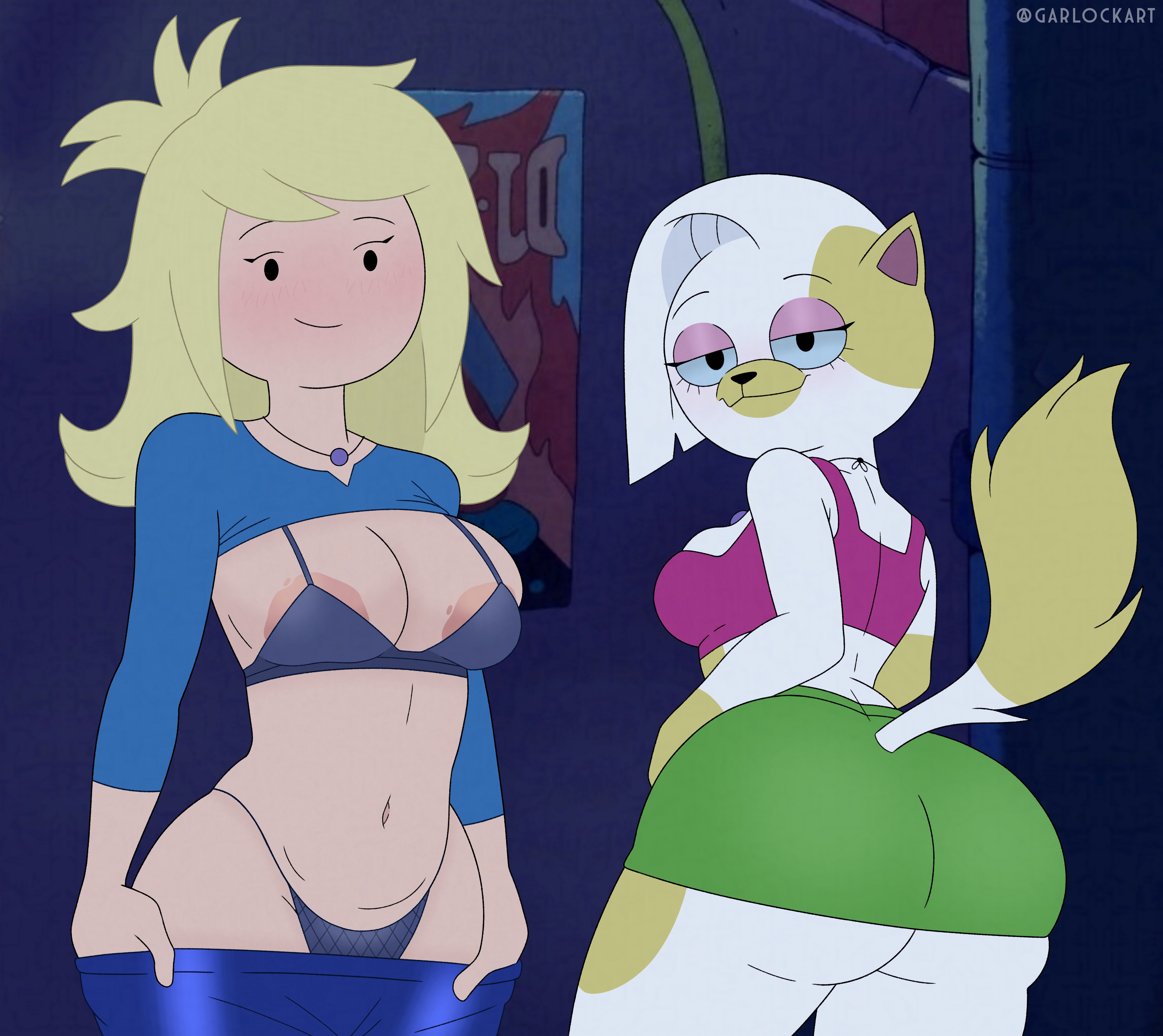 adventure time, adventure time: fionna & cake, big ass, bra, cake the cat, cake the cat (club outfit), fat ass, female, fionna and cake, fionna campbell, fionna campbell (club outfit), fionna the human girl, furry, garlock, hbo max, panties
