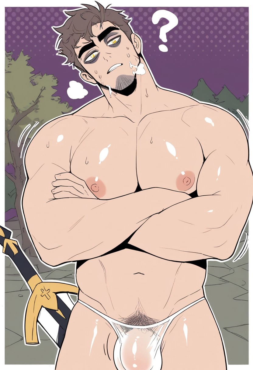 adam (hazbin hotel), ai generated, bara, gay, hazbin hotel, hellaverse, male, transparent clothing, underwear only, yaoi