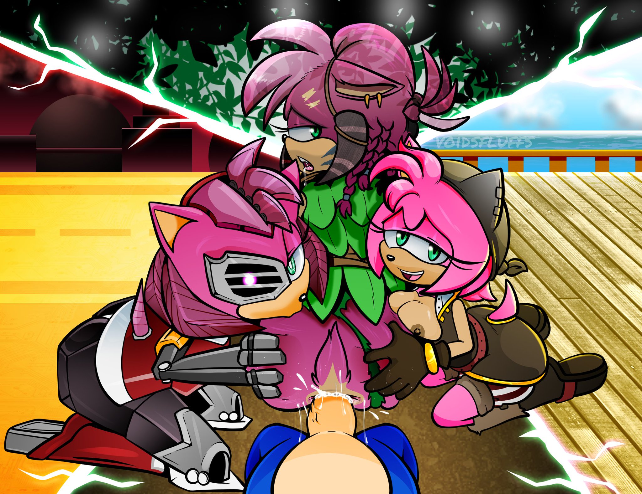 1boy, 3girls, amy rose, anal, anal penetration, anal sex, anthro, anus, armor, armored female, ass, bandana, bedroom eyes, bent over, black rose (sonic prime), black sclera, blue body, blue fur, boots, breasts, breasts out, butt, cheek markings, clothed, clothed female nude male, clothed sex, clothing, cock, cum, cum in ass, cum inside, cybernetics, cyborg, cyborg girl, dick, doggy style, ear piercing, earrings, exposed anus, exposed ass, exposed breasts, exposed nipples, eye contact, face markings, face paint, facepaint, facial markings, female, fffm foursome, footwear, foursome, from behind, fur, furry, genitals, gloves, glowing eye, grabbing, green eyes, group, group sex, half-closed eyes, hand on ass, handwear, harem, head markings, hedgehog, hedgehog girl, kissing ass, looking at viewer, looking back, looking back at viewer, looking over shoulder, looking pleasured, male, male pov, mammal, markings, mechanical, metallic body, mouth open, multiple females, multiple girls, multiversal counterpart grouping, naked, naked male, netflix, nude, on knees, open mouth, orgy, partially clothed, penetration, penis, piercing, pink body, pink eye, pink fur, pink hair, pirate, pirate girl, pleasure face, pov, pov eye contact, robot, robot girl, rusty rose, sega, sex, sex from behind, smile, sonic (series), sonic prime, sonic the hedgehog, sonic the hedgehog (series), spread ass, straight, tail, thorn rose, three on one, tits, tribal, tribal markings, tribal tattoos, trio female, veiny penis, voidsdroids, voidsfluffs