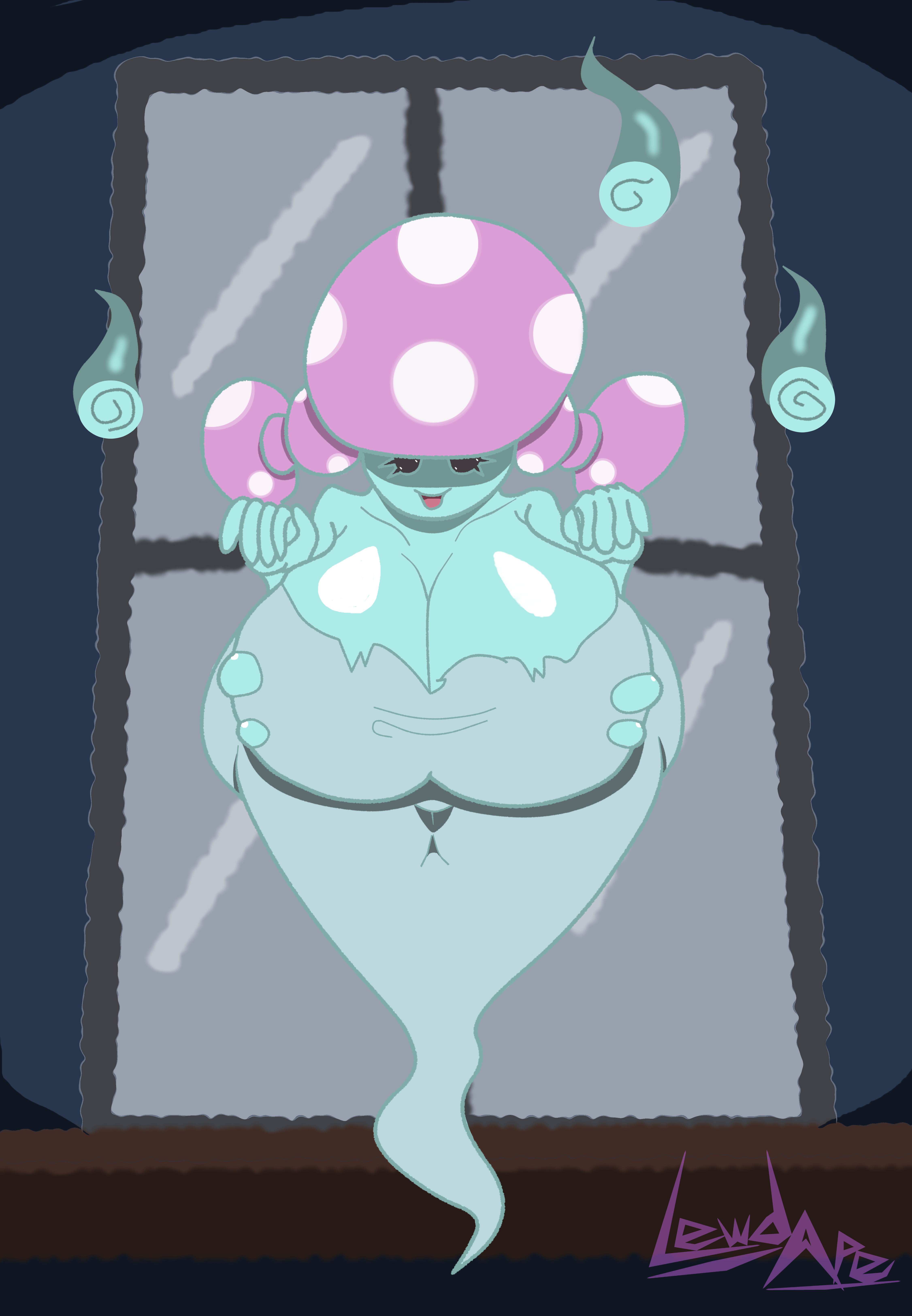 breasts, casual nudity, cleavage, clothed, female, female only, ghost, ghost girl, halloween costume, huge ass, huge breasts, lewd, lewdape, mario (series), no bra, no legs, no underwear, revealing clothes, ripped clothing, spirit, teasing, toadette