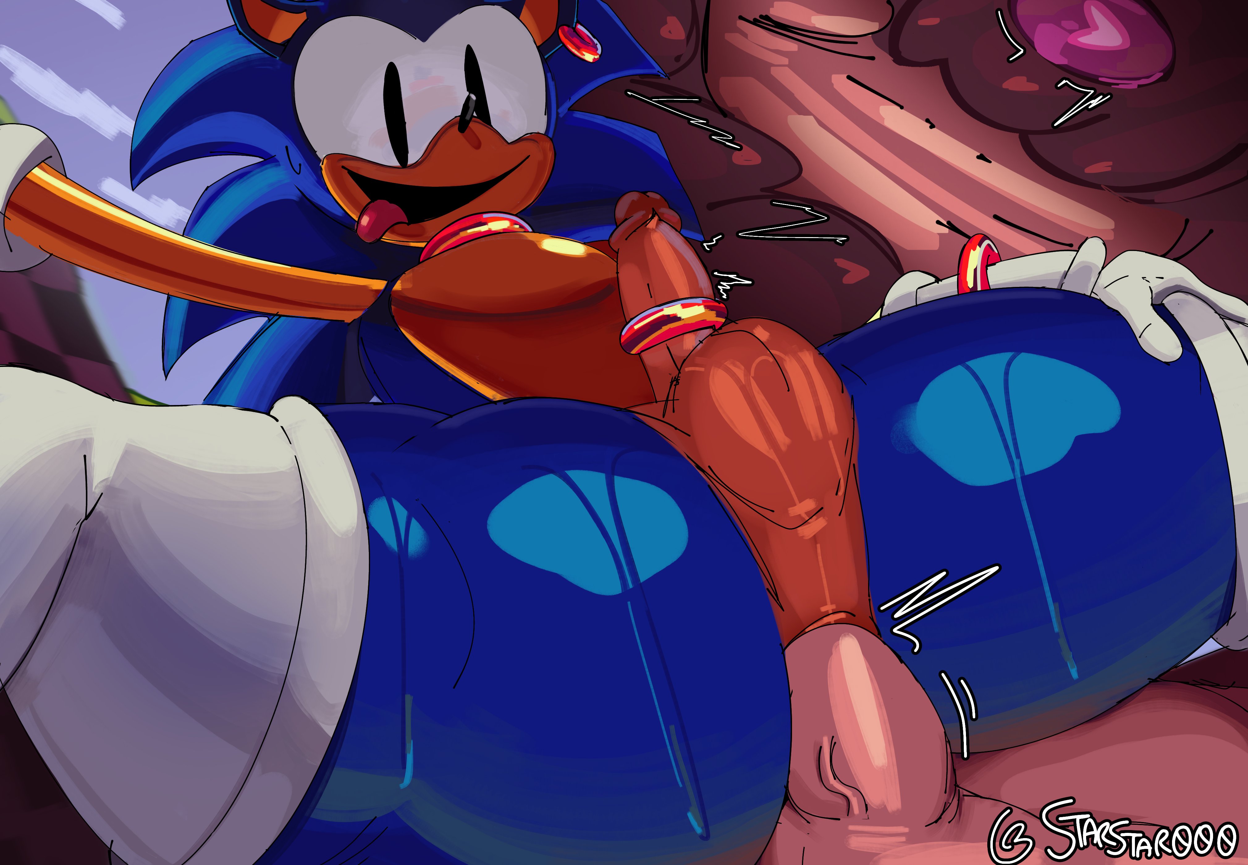 2male, anal sex, femboy, gloves, male, male focus, male only, male penetrated, male penetrating, male penetrating anthro, male penetrating male, male/male, reverse cowgirl position, rewrite (sonic.exe), socks, sonic.exe (series), starstar000, thick thighs, x-ray
