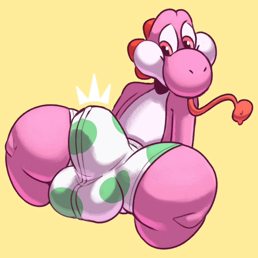 2018 anthro bulge clothing dinosaur komdog komponi male male_only mario_(series) nintendo pink_yoshi reptile scalie simple_background solo underwear video_games yoshi yoshi's_island