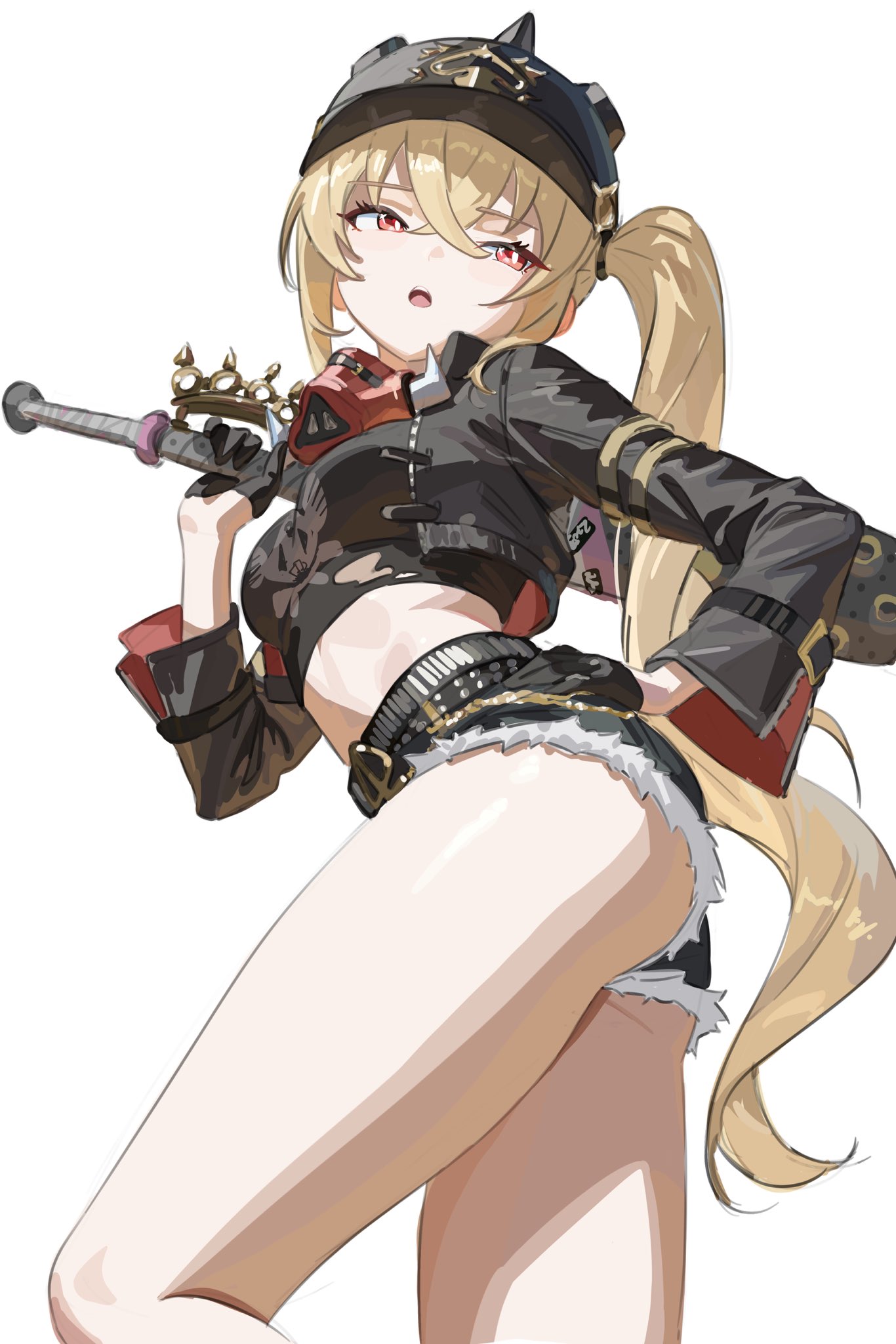 blonde hair, booty shorts, female, hectorrambito, luciana de montefio, midriff, petite, sons of calydon, thighs, zenless zone zero