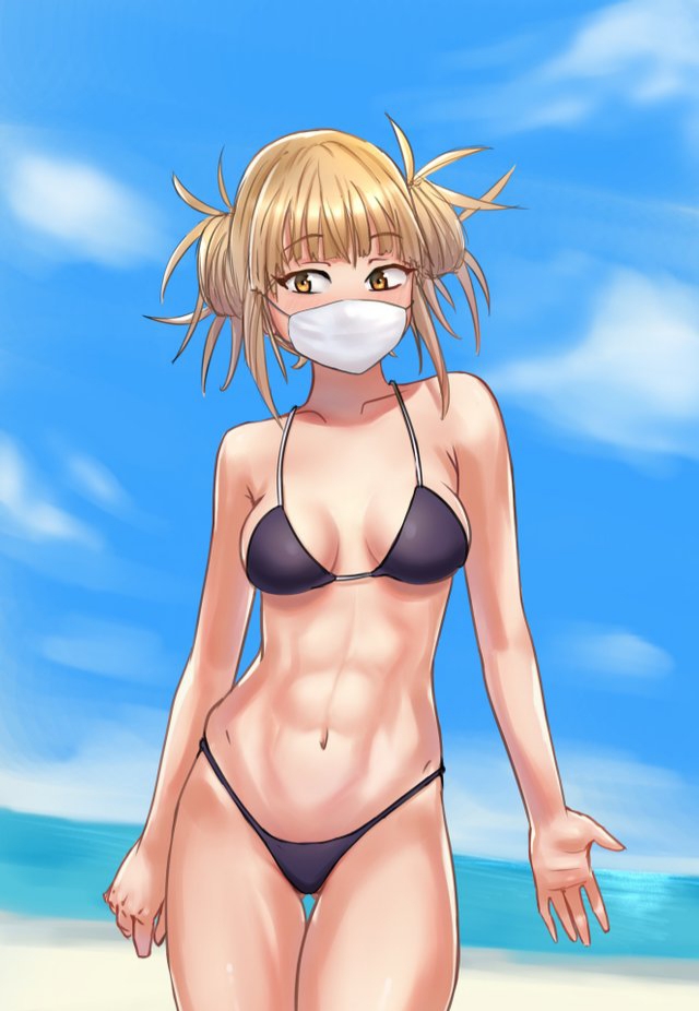 1girls 2020 abs alternate_outfit bikini breasts cleavage clothed eye_contact female female_only fit half-closed_eyes himiko_toga human human_only looking_at_viewer mask medical my_hero_academia solo source_request surgical_mask thigh_gap windeburg