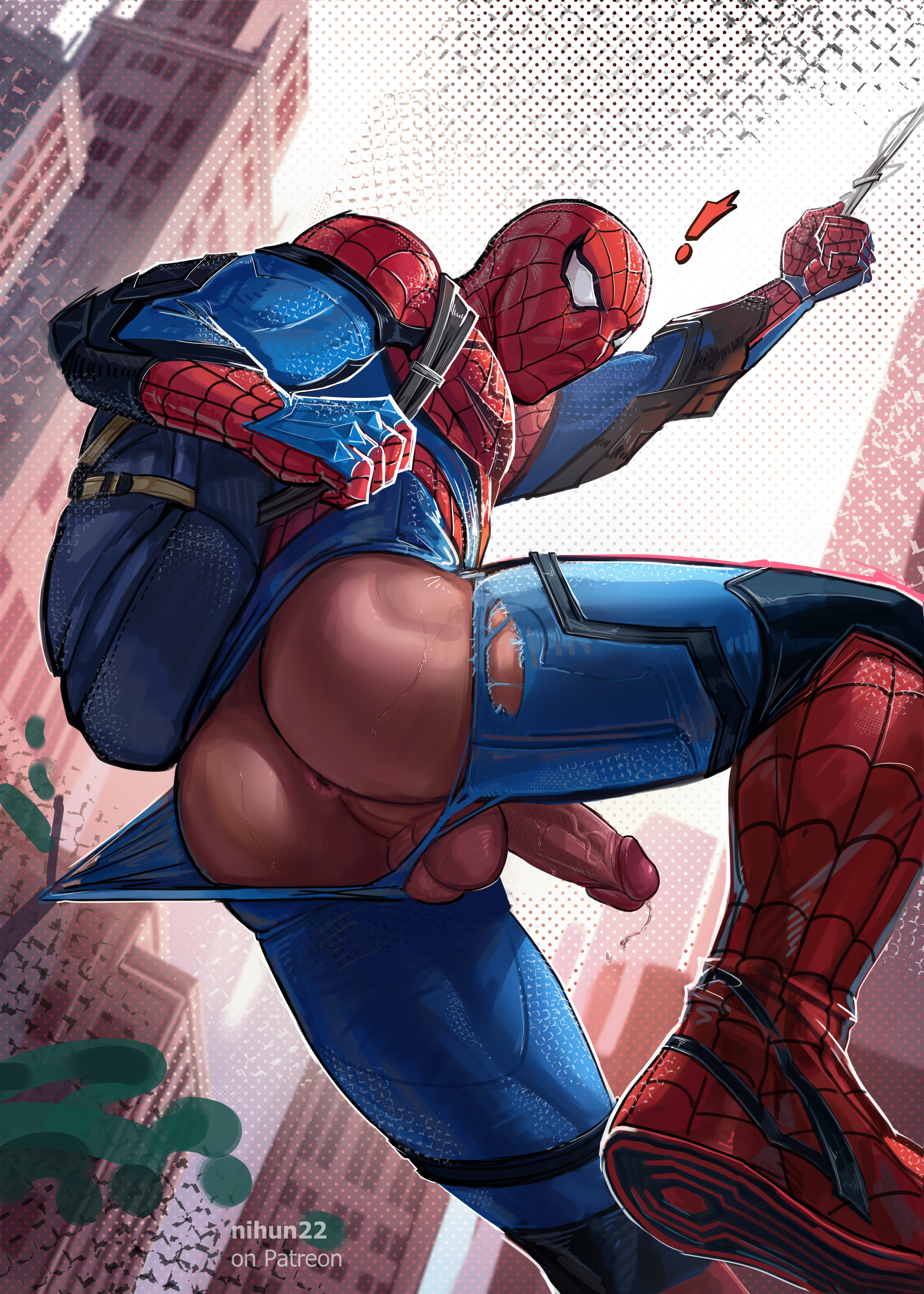 ass, asshole, big ass, big ass (male), gay, male, male only, marvel, marvel comics, mask, masked male, nihun, peter parker, ripped clothing, solo, solo male, spider-man, spider-man (series)