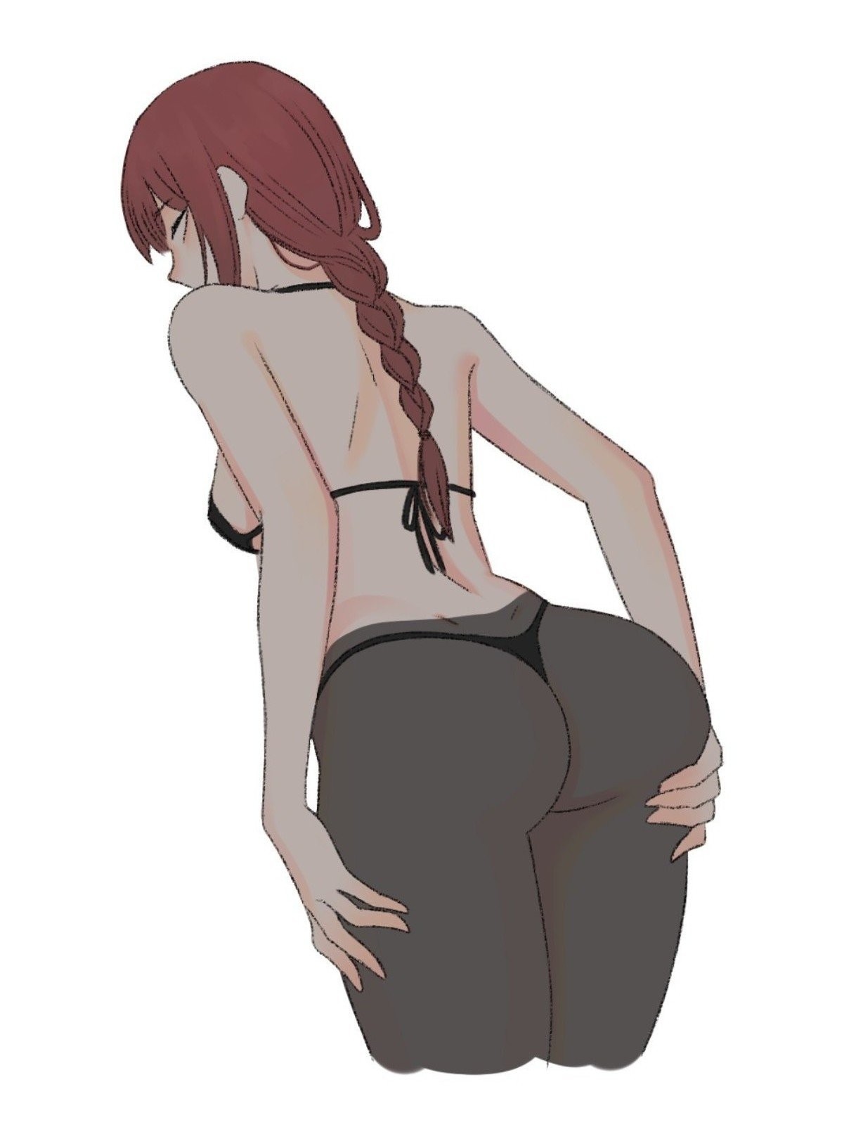 1girls, 2d, 2d (artwork), 2d artwork, adult, adult female, almost naked, almost nude, anime, anime character, ass, ass cleavage, ass crack, ass grab, ass support, back, back dimples, backboob, background, bare arms, bare back, bare hands, bare shoulders, bare skin, big boobs, big breasts, bikini, bikini bottom, bikini top, black bikini, black bikini bottom, black bikini top, black swimsuit, black swimwear, blank background, braid, braided hair, braided ponytail, braids, breasts, busty, busty female, busty girl, butt, butt grab, chainsaw man, charlesart, curvaceous, curvaceous body, curvaceous female, curvaceous figure, curvaceous hips, curvy, curvy ass, curvy body, curvy female, curvy figure, curvy hips, digital, digital art, digital drawing, digital drawing (artwork), digital media, digital media (artwork), dimples of venus, drawing, elbows, exposed, exposed arms, exposed back, exposed shoulders, exposed skin, eyebrows visible through hair, fanart, female, female focus, female only, fingers, fondling butt, gluteal fold, grabbing ass, grabbing butt, grabbing own ass, grabbing own butt, groin, groping ass, groping butt, hair between eyes, halterneck, hand on ass, hand on butt, hand on leg, hand on own ass, hand on own butt, hand on own leg, hand on own thigh, hand on thigh, holding butt, hourglass figure, knees out of frame, large boobs, large breasts, lean figure, legs closed, legs together, long hair, looking at viewer, makima (chainsaw man), manga character, mappa, mature, mature female, mature woman, median furrow, monotone background, mostly nude, naked, naked female, naked woman, narrow waist, nearly nude, nude, nude female, nudity, one color background, plain background, ponytail, portrait, posing, posing for the viewer, posing naked, posing nude, practically nude, red hair, red-haired female, ring eyes, ringed eyes, shonen jump, shoulder blades, shoulders, shueisha, sideboob, sidelocks, single braid, slender body, slender waist, slim female, slim waist, solid color background, solo, standing, string bikini, swimsuit, swimwear, thick ass, thick butt, thighs, thighs together, tied hair, top view, touching ass, touching butt, touching leg, touching thigh, upper body, voluptuous, voluptuous ass, voluptuous body, voluptuous female, voluptuous figure, voluptuous woman, weekly shonen jump, white background, wide hips, woman, yellow eyes, yellow-eyed female