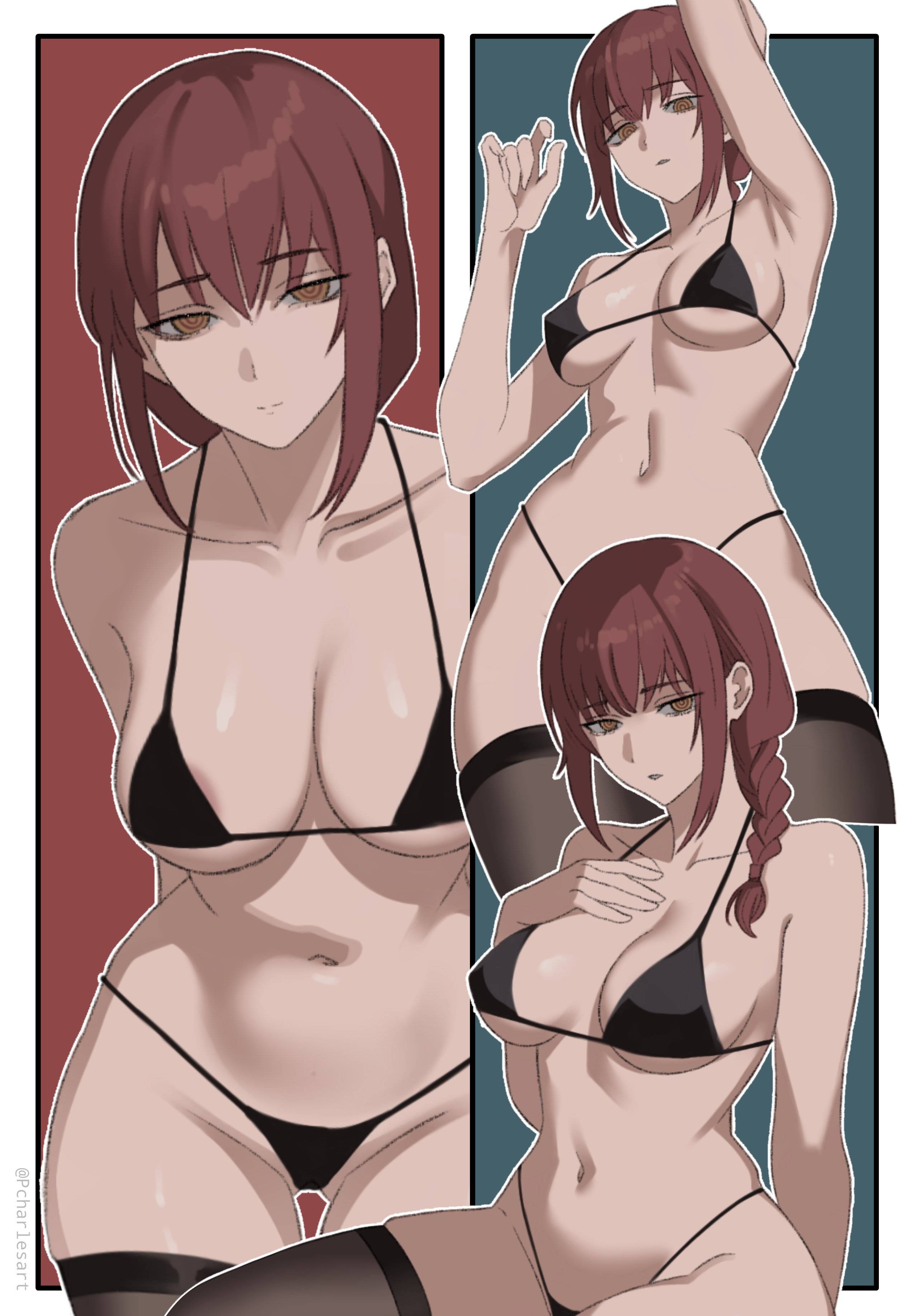 1girls, 2d, 2d (artwork), 2d artwork, adult, adult female, almost naked, almost nude, alternate angle, alternate view, anime, anime character, areola slip, areolae, areolae slip, arm behind back, arm behind head, arm up, armpit, armpit crease, armpit peek, armpits, ass visible from the front, ass visible through thighs, background, baddie, bare armpits, bare arms, bare belly, bare chest, bare hands, bare hips, bare midriff, bare navel, bare shoulders, bare skin, belly, belly button, below view, bewitching thighs, big boobs, big breasts, bikini, bikini bottom, bikini only, bikini top, black bikini, black bikini bottom, black bikini top, black legwear, black micro bikini, black stockings, black swimsuit, black swimwear, black thigh highs, black thighhighs, blank background, blank expression, blank eyes, blank stare, blue background, bored, bored expression, braid, braided hair, braided ponytail, braids, breasts, breasts apart, busty, busty female, busty girl, chainsaw man, charlesart, child bearing hips, cleavage, collarbone, curvaceous, curvaceous body, curvaceous female, curvaceous figure, curvaceous hips, curvy, curvy body, curvy female, curvy figure, curvy hips, different angle, digital, digital art, digital drawing, digital drawing (artwork), digital media, digital media (artwork), down angle, down view, drawing, elbows, emotionless, exposed, exposed armpits, exposed arms, exposed belly, exposed chest, exposed hips, exposed midriff, exposed navel, exposed shoulders, eye-level view, eyebrows visible through hair, fanart, female, female focus, female only, fertile, fertile hips, fingers, fit female, from below, from below view, from bottom to top, from front, front view, glistening body, glistening boobs, glistening breasts, glistening hair, glistening legs, glistening shoulders, glistening skin, glistening thighs, glossy breasts, glossy hair, groin, hair between eyes, hairless armpits, halterneck, hand behind back, hand behind head, hand on chest, hand on own chest, hand up, hi res, high res, high resolution, highres, hip dips, hourglass figure, inframammary fold, inguinal crease, inguinal ligament, knees out of frame, large boobs, large breasts, lascivious, lean figure, leaning, leaning forward, legwear, linea alba, long hair, looking at viewer, looking down, looking down at viewer, low angle, low angle view, low-angle shot, low-angle view, makima (chainsaw man), manga character, mappa, mature, mature female, mature woman, micro bikini, midriff, monotone background, mostly nude, multiple views, naked, naked female, naked woman, narrow waist, navel, nearly nude, neutral expression, nipple bulge, nude, nude female, nudity, one color background, plain background, ponytail, portrait, posing, posing for the viewer, posing naked, posing nude, practically nude, presenting armpit, red background, red hair, red-haired female, ring eyes, ringed eyes, shaved armpits, shiny body, shiny breasts, shiny hair, shiny legs, shiny shoulders, shiny skin, shiny thighs, shonen jump, shoulders, shueisha, side-tie bikini, sideboob, sidelocks, single braid, skimpy bikini, skindentation, slender body, slender waist, slim female, slim waist, small bikini, solid color background, solo, standing, stockings, stomach, string bikini, swimsuit, swimwear, thick thighs, thigh gap, thigh highs, thighhighs, thighs, thong bikini, three quarter view, three-quarter view, tied hair, top down view, top view, touching chest, two-tone background, under view, underboob, upper body, upward angle, voluptuous, voluptuous body, voluptuous female, voluptuous figure, voluptuous woman, weekly shonen jump, wide hips, woman, worm's-eye view, worms-eye view, yellow eyes, yellow-eyed female