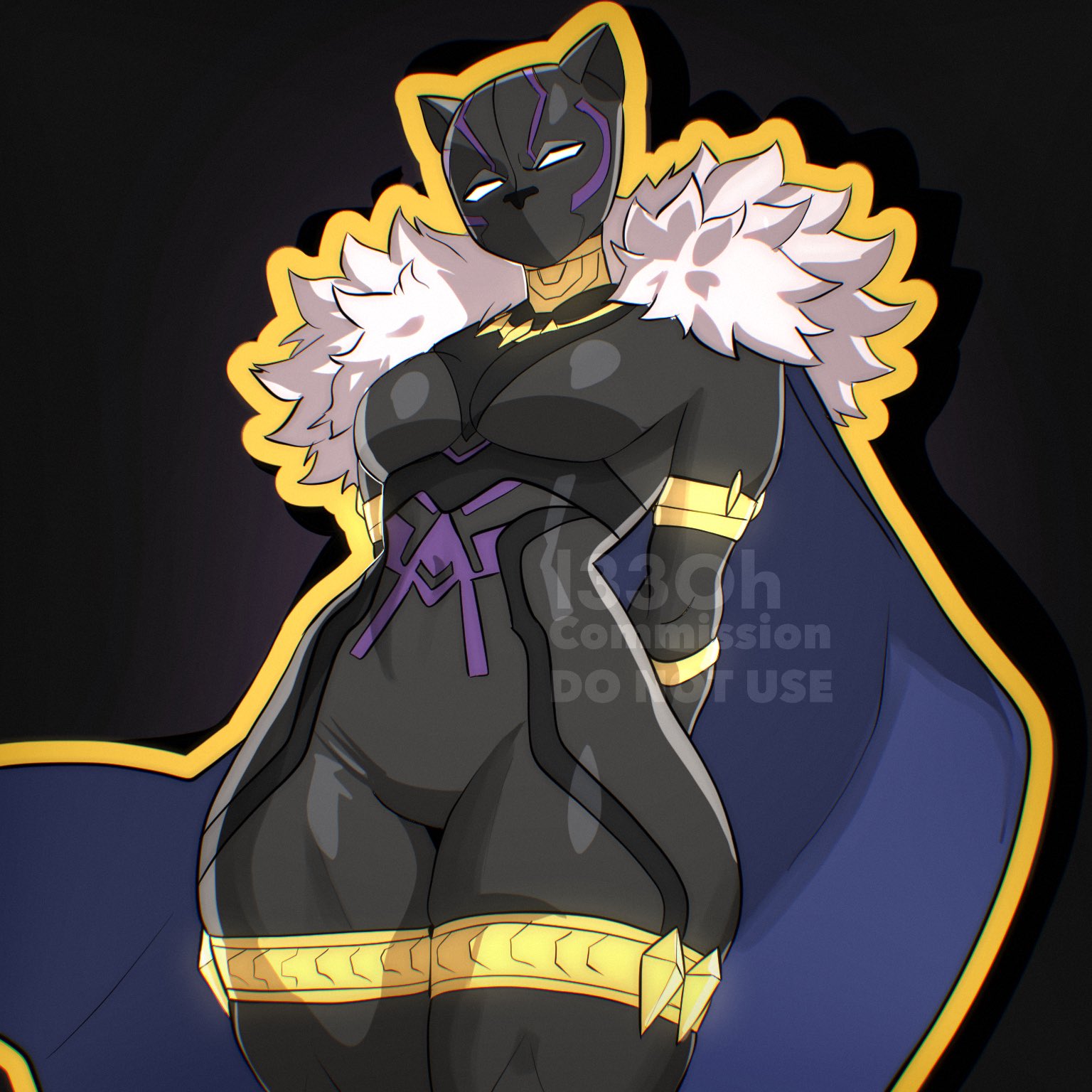 1girls, 2026, artist request, black bodysuit, black panther (marvel), black panther (shuri), bodysuit, cape, gold jewelry, marvel, marvel tokon: fighting souls, mask, shuri (marvel tokon), shuri (marvel), solo, solo female