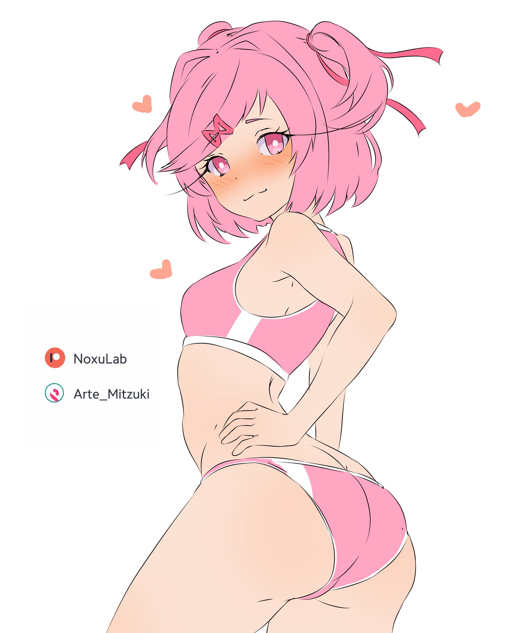 1female, 1girl, 1girls, 2026, arte mitzuki, artemitzuki (artist), ass, ass focus, blush, blushed face, blushing, blushing at viewer, blushing female, bra, breasts, ddlc, doki doki literature club, female, female focus, female only, human, human only, light-skinned female, looking at viewer, natsuki (doki doki literature club), no background, panties, pink bra, pink eyes, pink hair, pink panties, sexy body, sexy female, sexy pose, small boobs, small breasts, solo, solo female, solo focus, sport, sport panties, sports bra, sports uniform, sportswear, team salvato, visual novel, watermark, woman, woman focus, woman solo