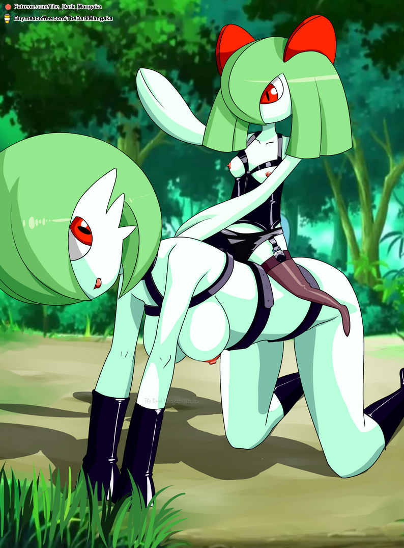 2girls, all fours, anthro, domination, female, femdom, femsub, forest, gardevoir, kirlia, multiple females, multiple girls, outdoors, pokémon (species), pokemon, pokemon (species), pokemon rse, ponyplay, red eyes, riding, sitting on person, small dom big sub, the dark mangaka, yuri