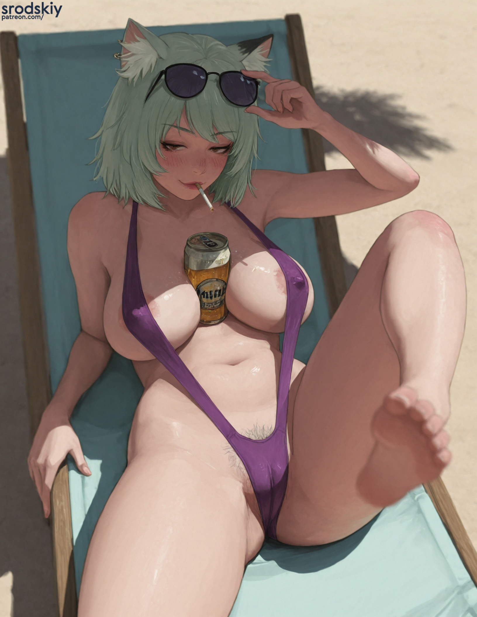 1girls, ai generated, areolae, beach, big breasts, cameltoe, cat ears, cat girl, cat tail, catgirl, chainsmoker cat, cigarette, cigarette in mouth, cute, cute expression, cute eyes, cute face, cute girl, erect nipples, feet, female, female only, foot fetish, hentai, horny, horny expression, horny female, large breasts, leg up, legs, lying, natural breasts, nipples, perky nipples, puffy nipples, sexy, sexy female, short hair, shy, slutty female, smoking, soles, solo, spread legs, srodskiy, swimsuit, tagme, vulgar, yani neko, yani neko (yani neko)