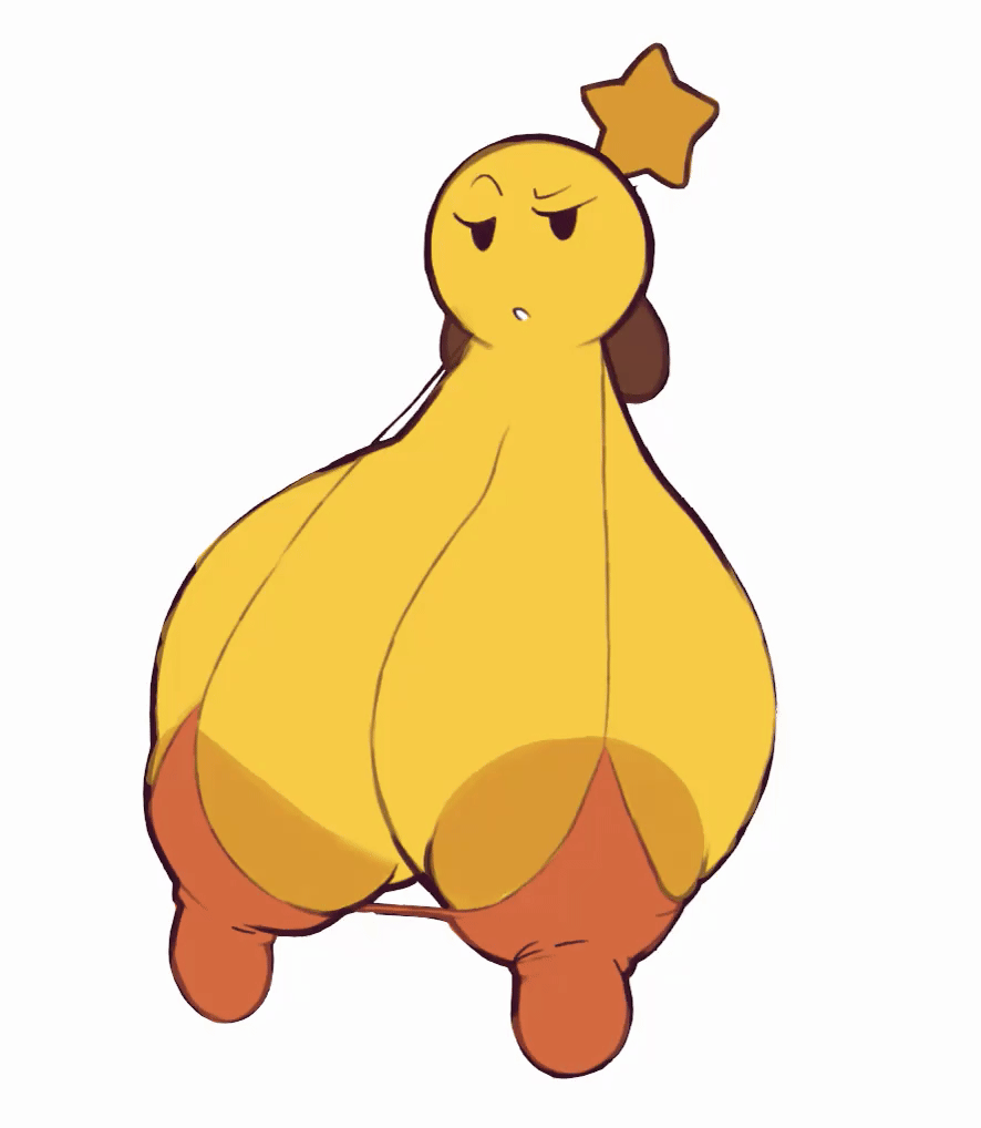 1girls, animated, areolae slip, ball with hyper features, big breasts, bra, breasts out, cyanu, erect nipples, gif, hyper, hyper breasts, large breasts, looking at viewer, mario (series), mario and luigi (series), nintendo, nipples, small bra, starlow, tits out, yellow skin