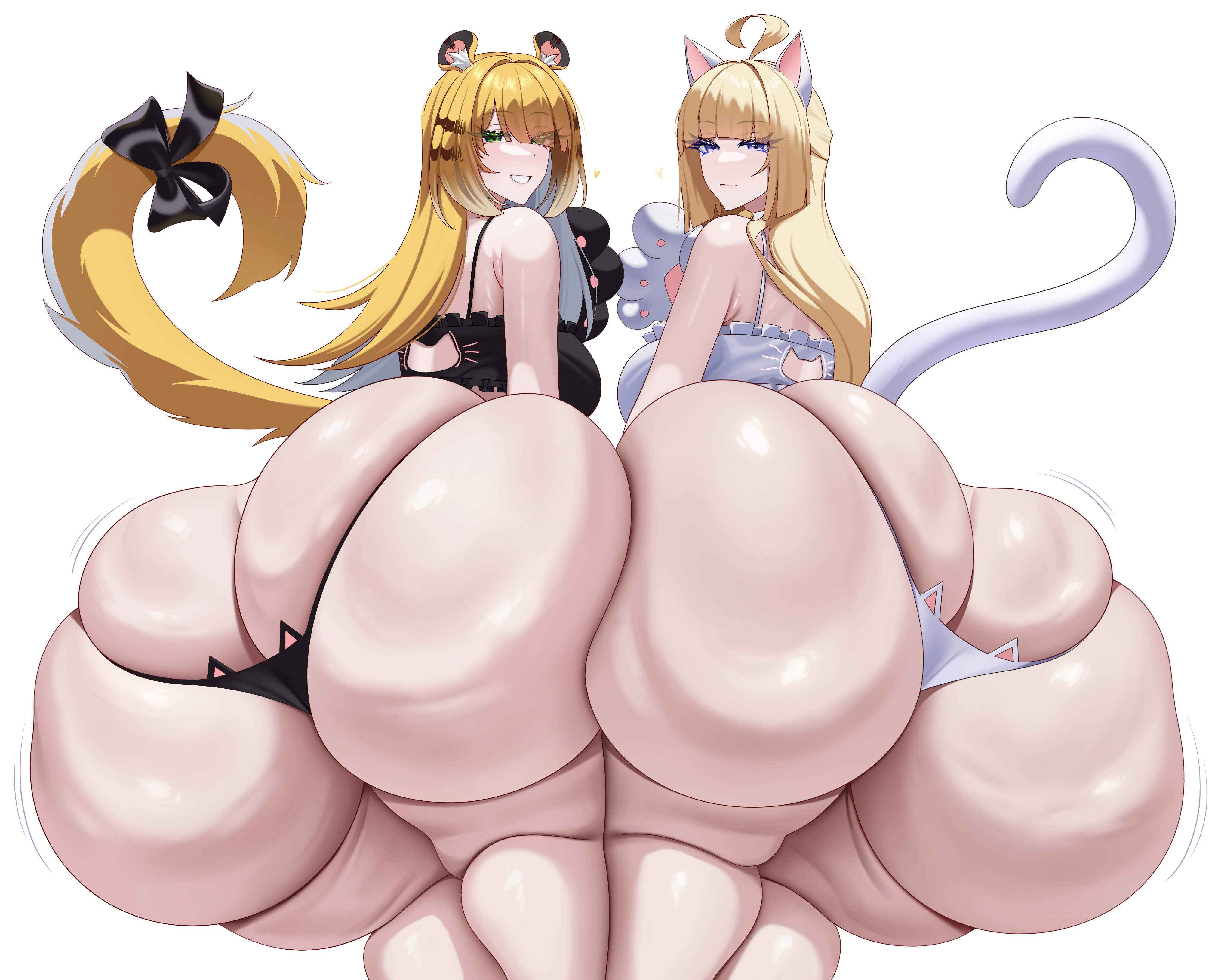 2girls, animal ears, ass, ass bigger than head, ass bigger than torso, ass focus, ass to ass, big ass, blonde hair, blonde tail, bottom heavy, bra, breasts, bubble butt, cat lingerie, enormous ass, fake animal ears, fake tail, fat ass, female, female only, gigantic ass, gluteal fold, huge ass, hyper, hyper ass, ju fufu, large ass, luunamito, massive ass, norma hollowell, panties, png, rear view, tail, take your pick, thick ass, thick thighs, thiren, thunder thighs, wide hips, zenless zone zero