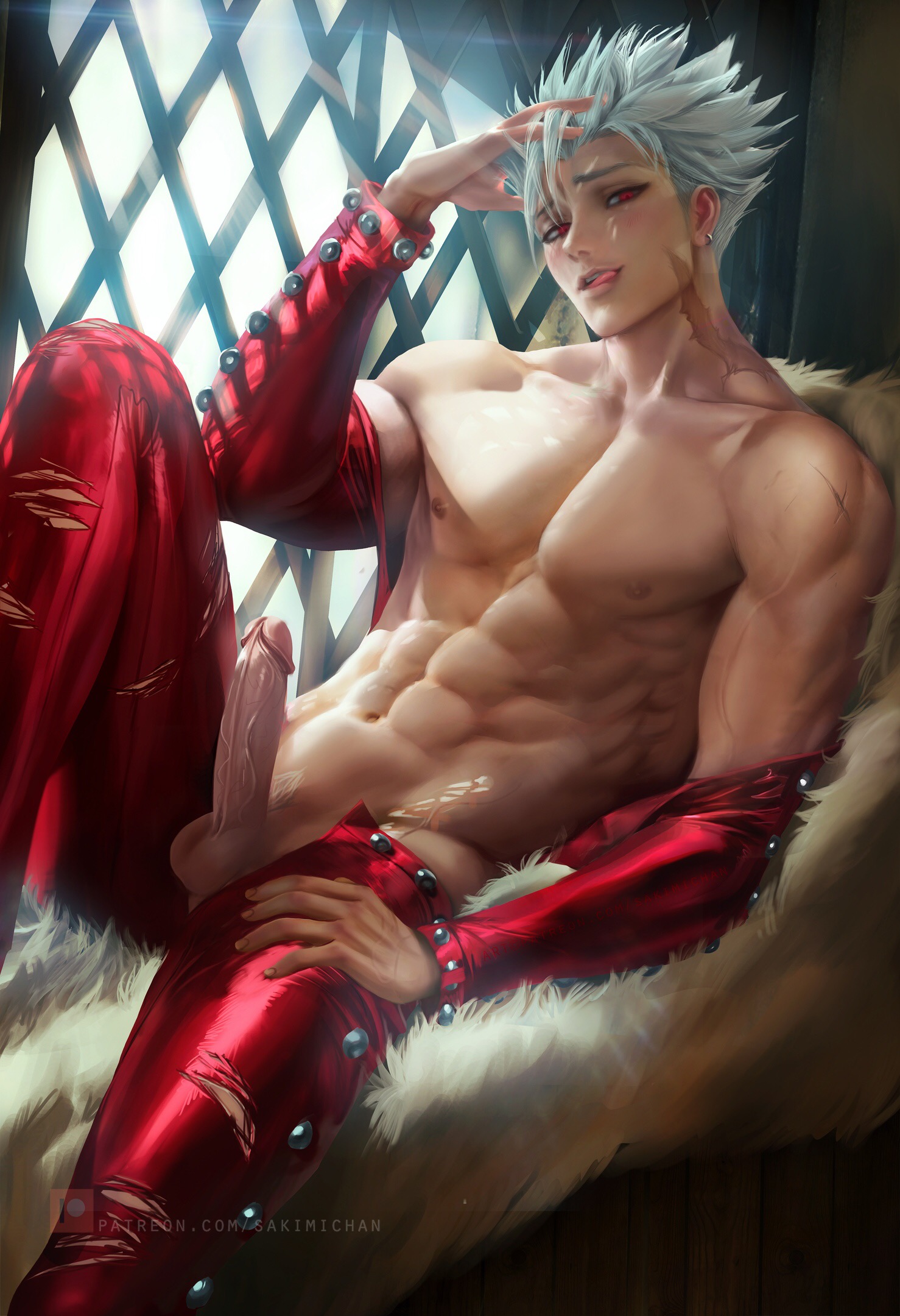 ban (nanatsu no taizai), male, male only, nanatsu no taizai, nude, penis, sakimichan
