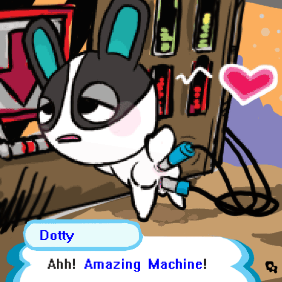 animal_crossing bent_over black_fur dotty_(animal_crossing) fur furry_tail heart insertion looking_aside machine mammal nintendo nude rabbit raised_tail sex_toy straight_hair tagme tail vibrator white_fur