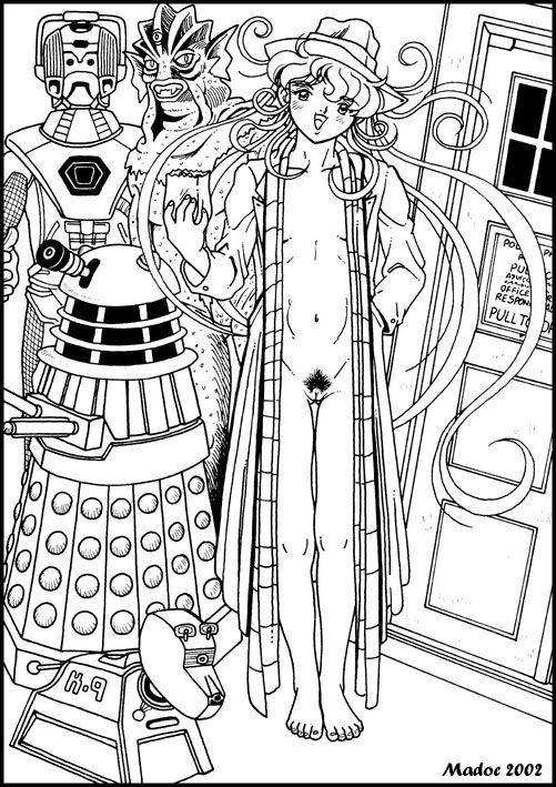 2002 black_and_white cybermen dalek doctor_who fourth_doctor genderswap_(mtf) k-9 madoc open_robe robot_dog rule_63 scalie scarf silurian tardis the_doctor unknown_species unshaved_pussy