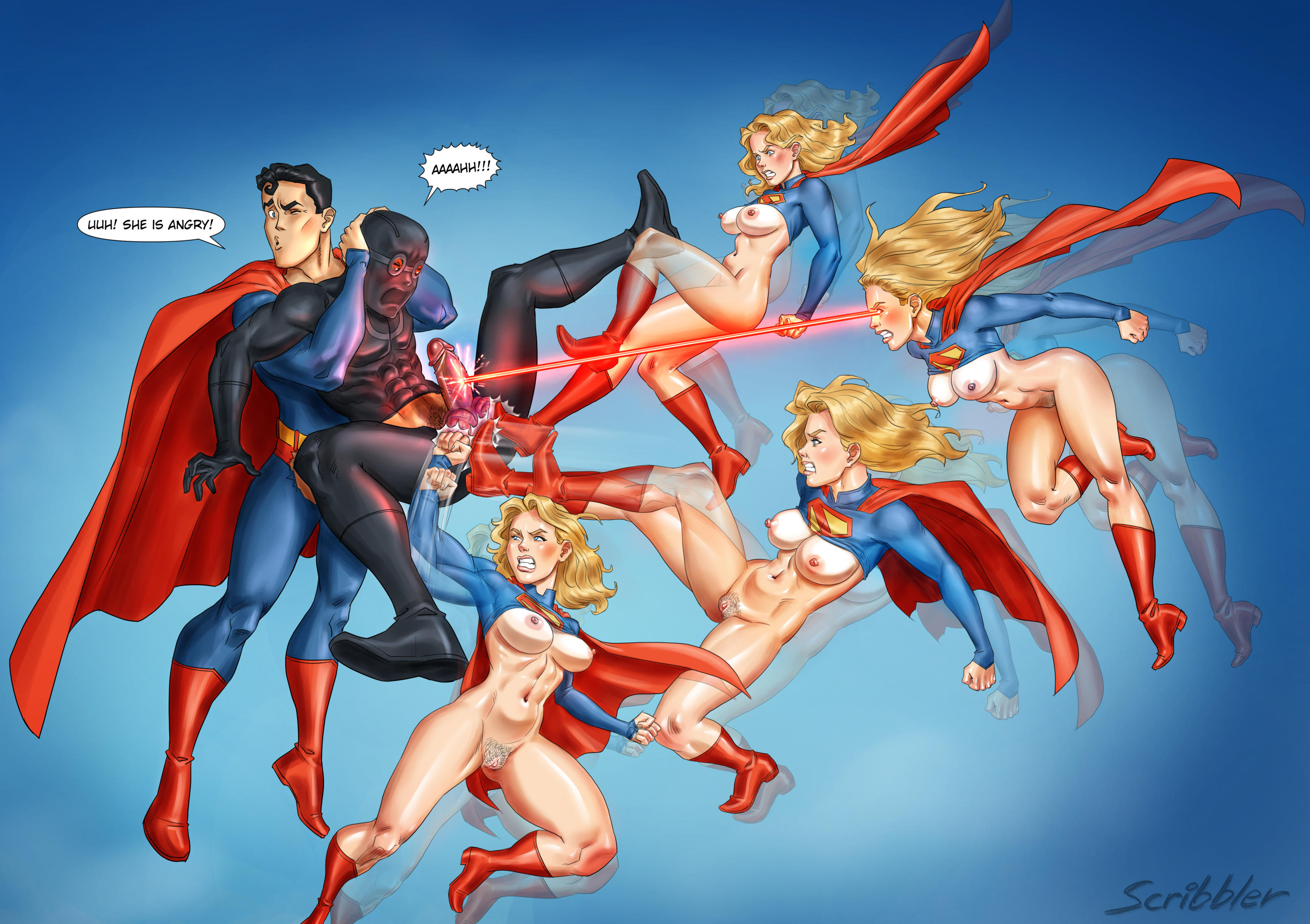 1girls, 2boys, 2d, afterimage, ballbusting, balls, blonde hair, breasts, busty, cbt, cock and ball torture, cock and balls torture, dc, dc comics, dcu, female, hourglass figure, kick, kicking, kicking balls, male, male ryona, penis, punch, punching, punching balls, pussy, scribbler, sex, supergirl, supergirl (dcu), superman, superman (2025), superman (series), tagme, ultraman (dcu), vagina, wide hips