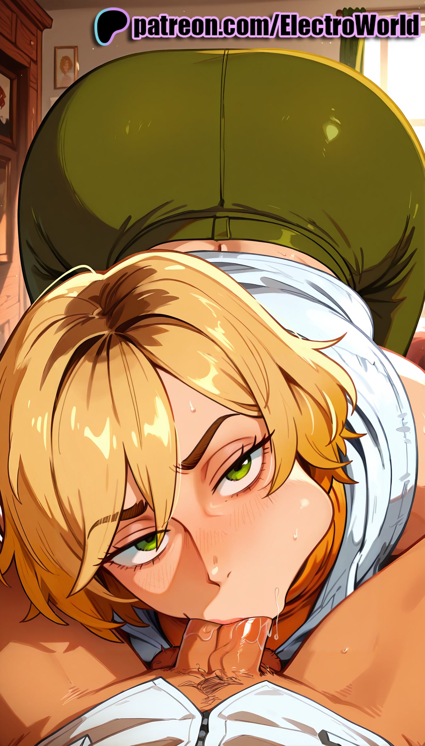 :>=, 1boy, 1girls, 2025, ai generated, artist name, ass, blonde hair, blowjob, blowjob face, blush, cheek bulge, cock, dick, electroworld, fellatio, female, green eyes, heather mason, hi res, high quality, high resolution, highres, licking, male, multiple fellatio, oral, oral sex, pants, patreon, patreon username, penis, pov, pubic hair, short hair, silent hill, silent hill 3, stable diffusion, straight, sucking, uncensored, watermark