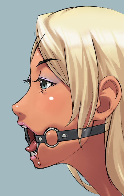 blonde_hair bondage drooling female femsub gag makeup open_mouth_gag ring_gag sakurajima_saromako tongue 桜ロマ子