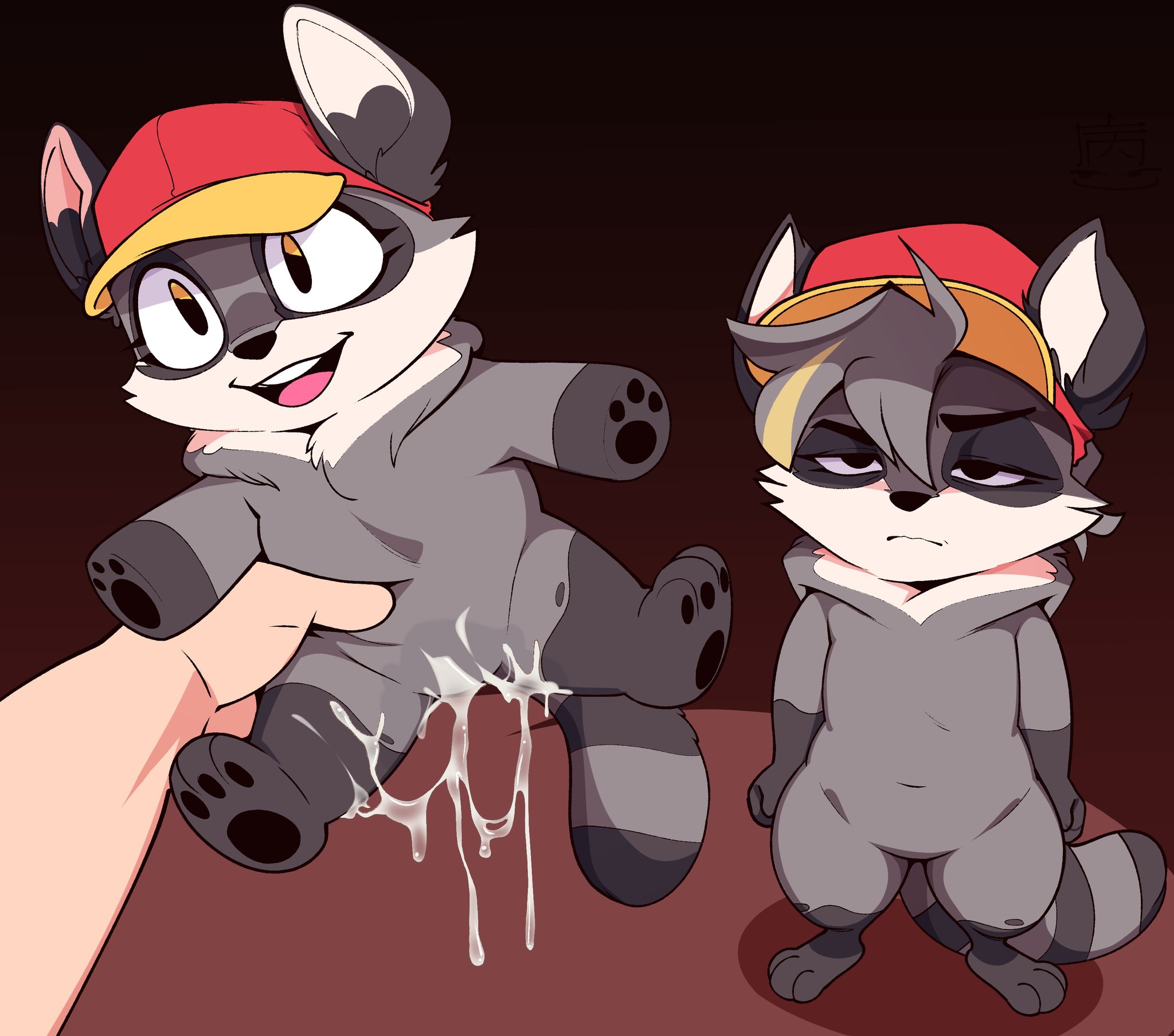1boy, 1girls, 2025, 2d, 2d (artwork), anthro, colombian, colombian female, comedy, cum, cum in plushie, female, fluffy, furry, grey fur, male, meme, miko (miko's trash can), miko's trash can, plushie, plushophilia, racoon, racoon ears, racoon girl, racoon tail, red cap, sdamhp artist, sex toy, sparkle doll meme, thick thighs, white fur, yellow eyes, youtube, youtube hispanic, youtuber