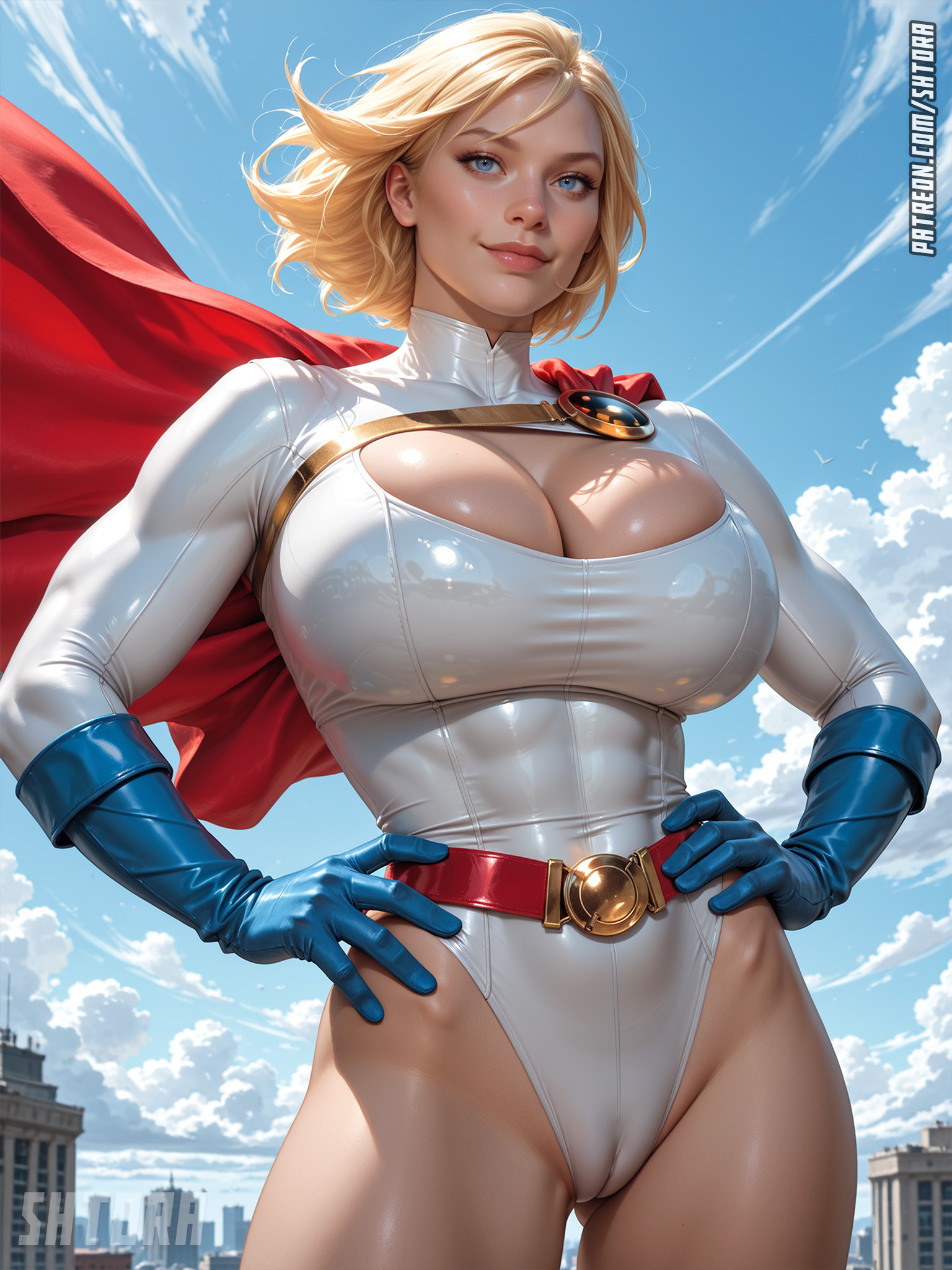 1girls, ai generated, alien, alien girl, ass, big ass, big breasts, breasts, cameltoe, dc, dc comics, female, female only, karen starr, kryptonian, large breasts, power girl, shtora, superman (series), thick thighs