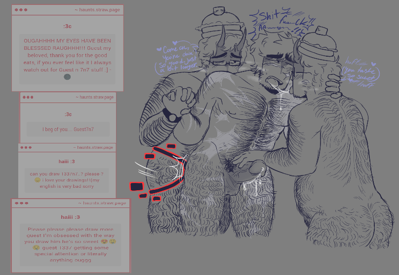 007n7 (forsaken), 3boys, big penis, body hair, clone, dialogue, drool string, forsaken (roblox), guest 1337 (forsaken), horns, male, male only, naked, pegging, penis, precum, precum drip, request, roblox, roblox game, robloxian, sandwiched, scars, scars all over, silly ensue, strawpage request, tagme