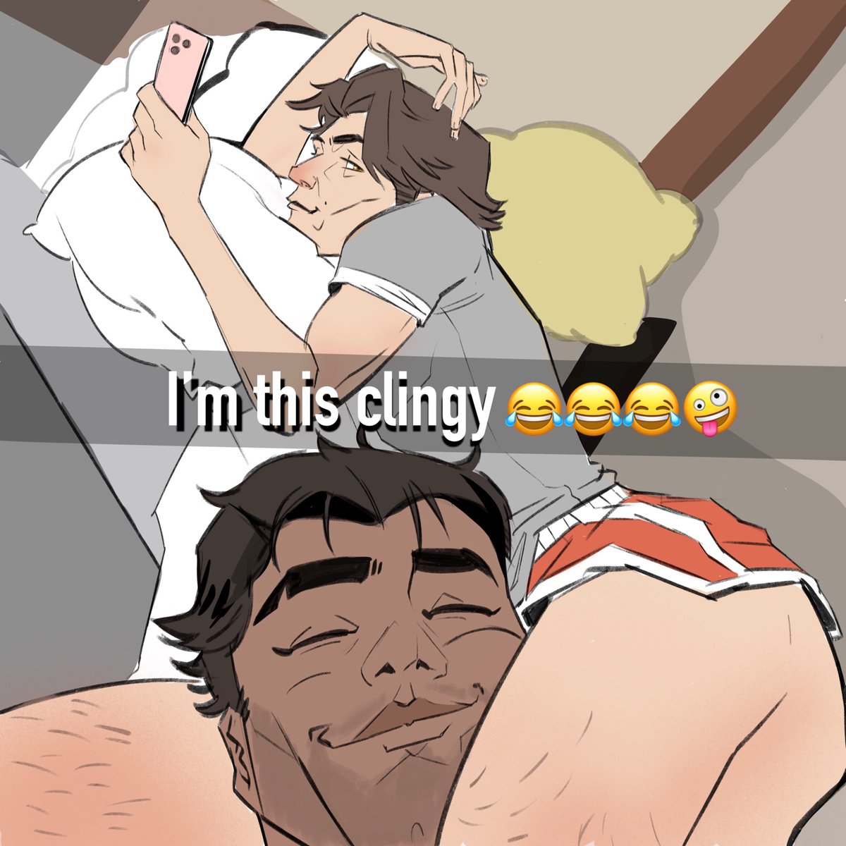 1cuntboy, 1cuntboy1male, 2boys, 2d (artwork), arcane, arcane jayce, arcane viktor, arms, ass, ass focus, beard, beard stubble, bed, bedroom, bedroom setting, bishiplz, black hair, blush, booty shorts, brown hair, butt focus, camera, camera view, clingy, clothed, clothed male, clothing, cuntboy, cuntboy focus, cuntboy/male, cuntboysub, cute, daddy and twink, dark skin, dark-skinned male, face, funny, gay, gay male, gay sex, hands, happy, humor, im this clingy (meme), in love, jayce, jayce talis, jayvik, latino, latino male, laying down, laying on bed, league of legends, legs, legs over head, legs together, light skin, light-skinned male, loving couple, loving gaze, loving it, male, male focus, male only, male/male, masculine gay, masculine male, meme, mole, mole above mouth, mole under eye, muscular, muscular male, no penetration, no sex, nude male, pale skin, pale-skinned male, romantic, romantic ambiance, romantic couple, selfie, selfie pose, sex, shorts, silly, size difference, skinny male, skinny waist, smile, smiling, smiling at viewer, sweet, tan skin, thighs, thighs bigger than head, thighs together, trans male, trans man, twink, viktor (league of legends), yaoi