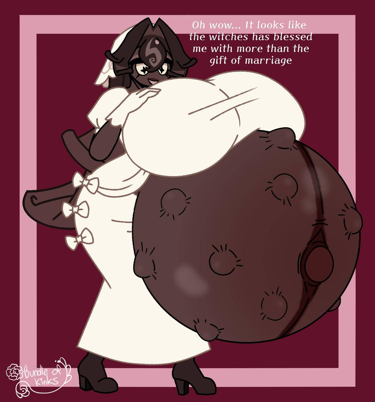 black forest cookie, bride, bundle-of-kinks, cookie run, cookie run kingdom, enjoying pregnancy, female, fetal movement, hyper pregnancy, linea nigra, pregnant, pregnant bride, pregnant female, wedding dress