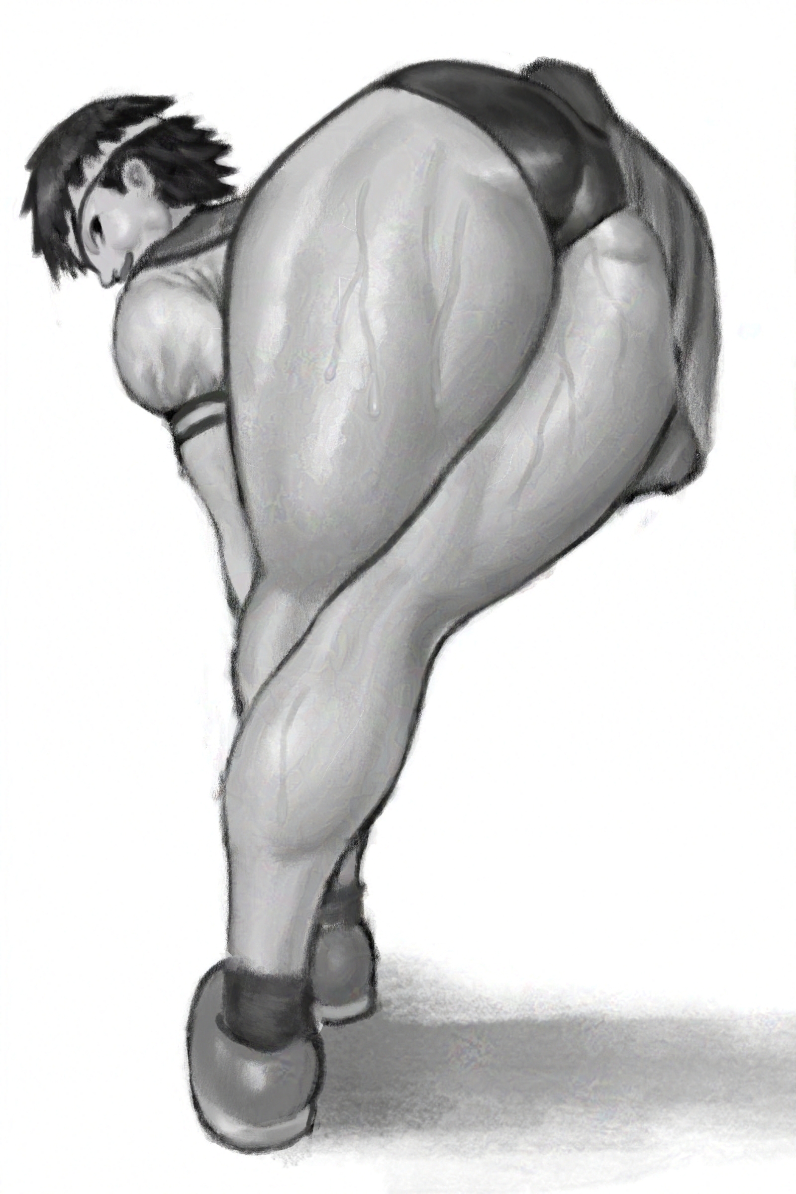 1girls, ass, ass focus, bare legs, bending over, big ass, bottom heavy, bubble butt, capcom, female, female focus, female only, flashing, huge ass, looking back, monochrome, panties, presenting, presenting hindquarters, rocksasha19, sakura kasugano, short hair, sneakers, street fighter, sweatdrop, sweaty, thick thighs, thighs, thunder thighs, tomboy, wide hips