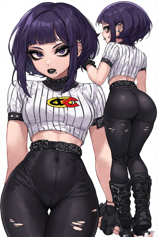 1girls, ai generated, ass, big ass, black lipstick, breasts, female, female only, goth, gothic, kyoka jiro, leggings, light skin, light-skinned female, makeup, my hero academia, petite, petite body, purple eyes, purple hair, solo
