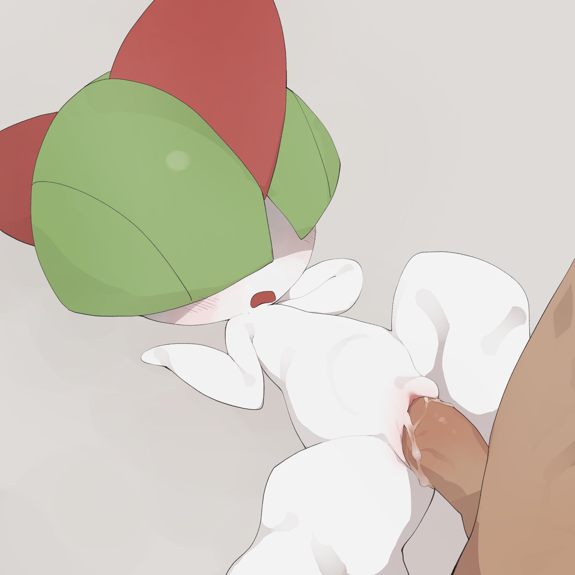 1boy, 1girls, big penis, blush, cum, cum in pussy, cum inside, dark skin, dark-skinned male, faceless male, feet, female, feral, flat chest, furry, green hair, grey background, hair over eyes, human, human on feral, interspecies, larger male, looking down, male, male human/female pokemon, male on feral, nintendo, no nipples, open mouth, penetration, penis, pokemon, pokemon (species), pokemon rse, pussy, ralts, sex, short hair, size difference, smaller female, spread legs, tongue, uncensored, vaginal penetration, white skin, youjomodoki