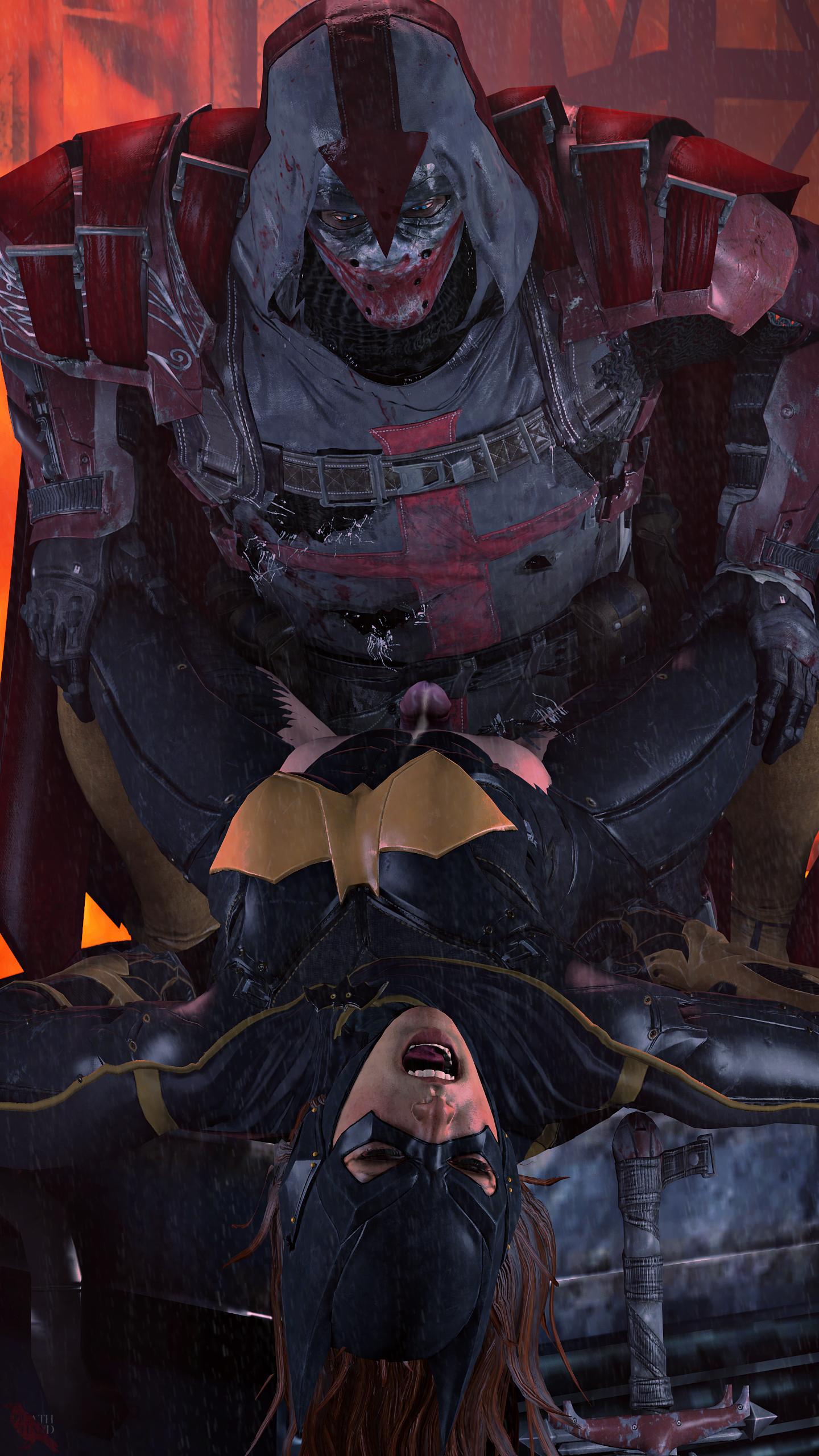 1boy, 1girls, 3d, azrael (arkham knight), azrael (dc), barbara gordon, batgirl, batgirl (arkham knight), batman (series), batman: arkham knight, closed eyes, cum on body, dc, dc comics, deathhandsfm, female, male, missionary position, penis, rape, ripped clothing