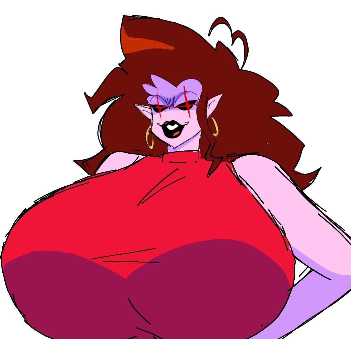ass, big ass, breasts, brown hair, earrings, female, friday night funkin, huge breasts, jpg, lipstick, milf, momiji (artist), mommy mearest, purple skin, tagme, twitter link