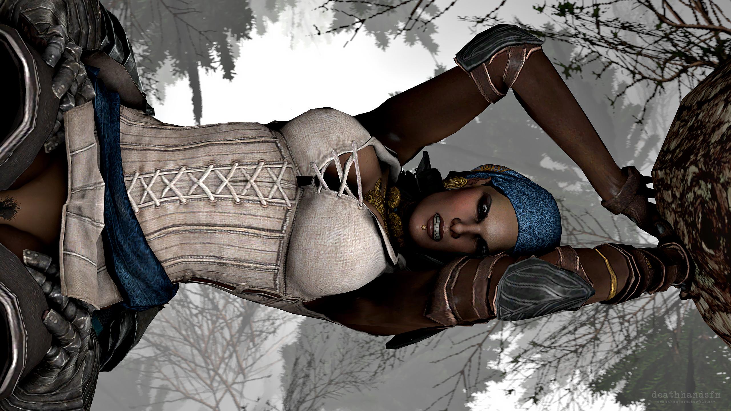 1boy, 1girls, 3d, armor, bush, dark skin, dark-skinned female, deathhandsfm, doggy style, dragon age, dragon age 2, female, female pubic hair, isabela (dragon age), male, pirate, pubic hair, pubic hair peek, rape