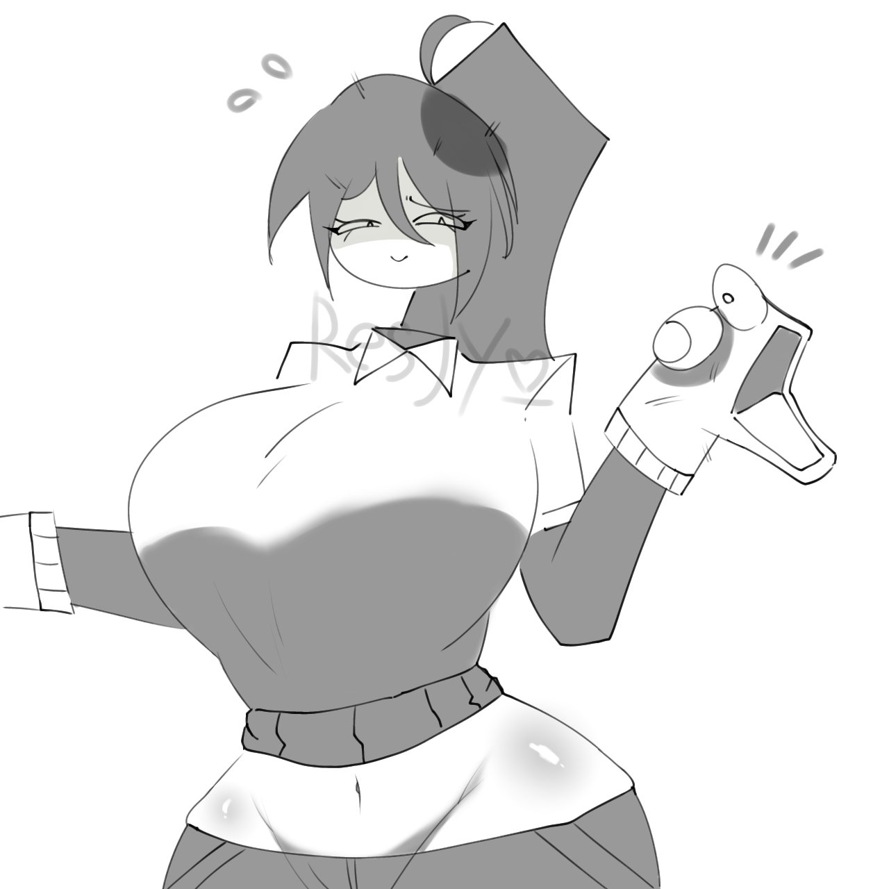 1girls, aged up, belly button, big breasts, breasts, female, female focus, female only, fundamental paper education, lana (fundamental paper education), mysticflouru (artist), solo, solo female, thighs, white background, wide hips