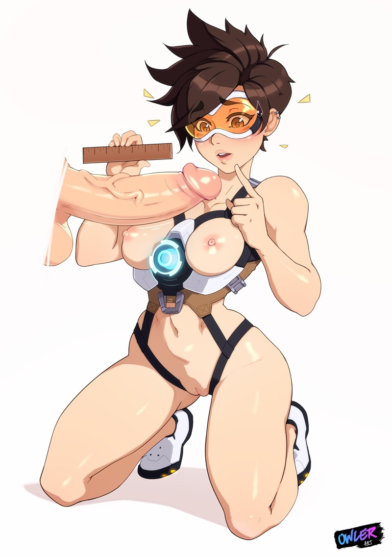 1girls alternate_version_available big_breasts big_penis breasts chronal_accelerator cleavage curvy erect_nipples female harness huge_areolae human measuring overwatch owler penis penis_awe penis_bigger_than_measuring_device penis_measuring puffy_nipples ruler short_hair thick_lips tracer uncensored unknown_male voluptuous wide_hips