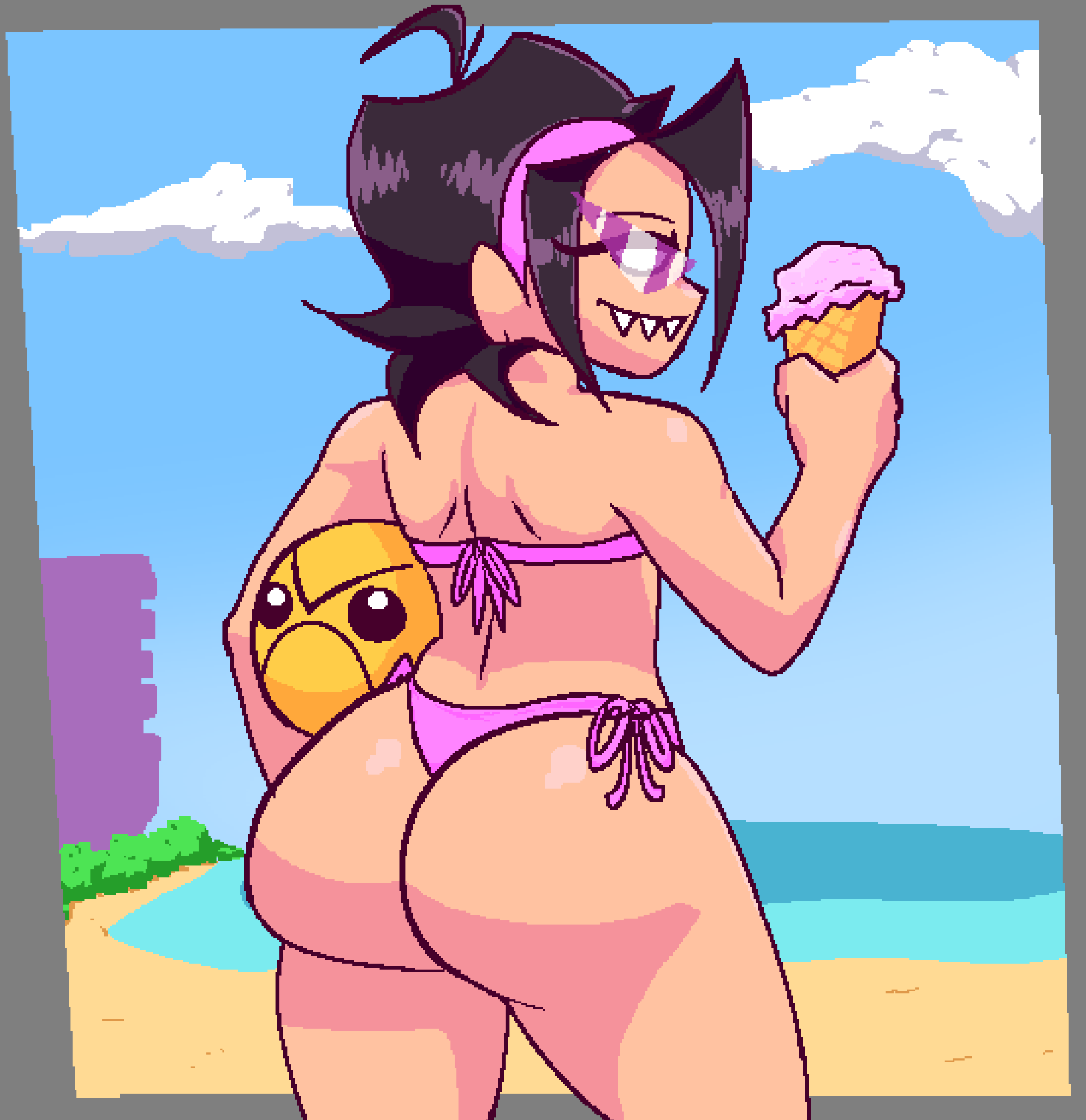 asian asian_female ass beach big_ass bikini female female_only friday_night_funkin happy ice_cream nene_(newgrounds) newgrounds notmeaeiou unaware