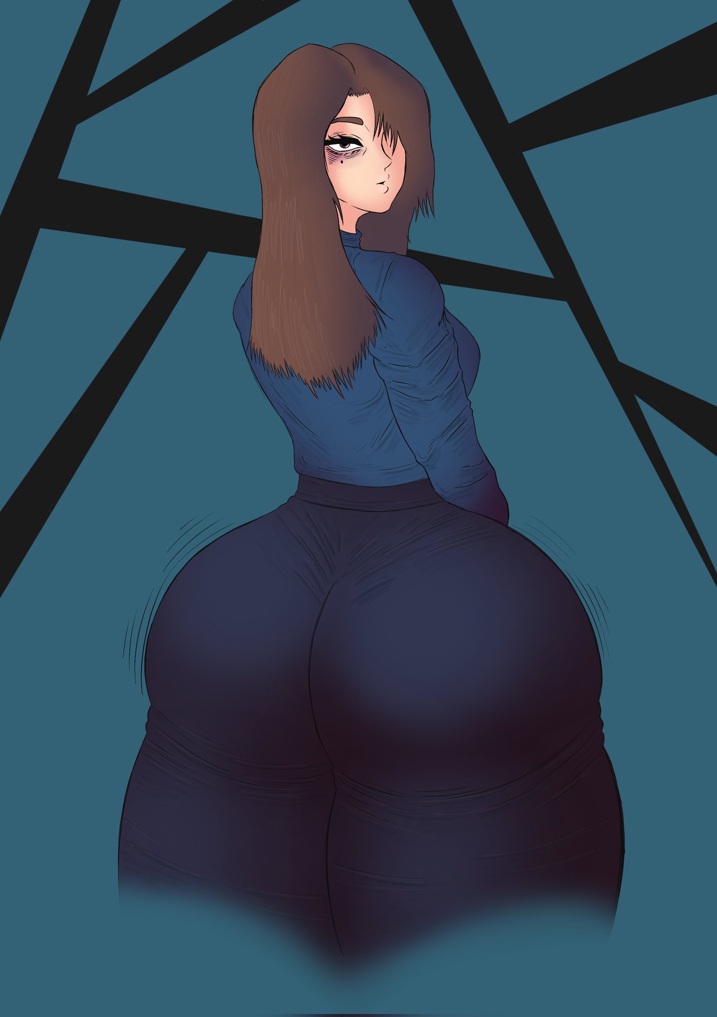 ass, ass focus, back view, big ass, brown hair, clothed, clothing, huge ass, jujutsu kaisen, looking at viewer, shoko ieiri, solo, thick ass, thick thighs, tsuman (artist)