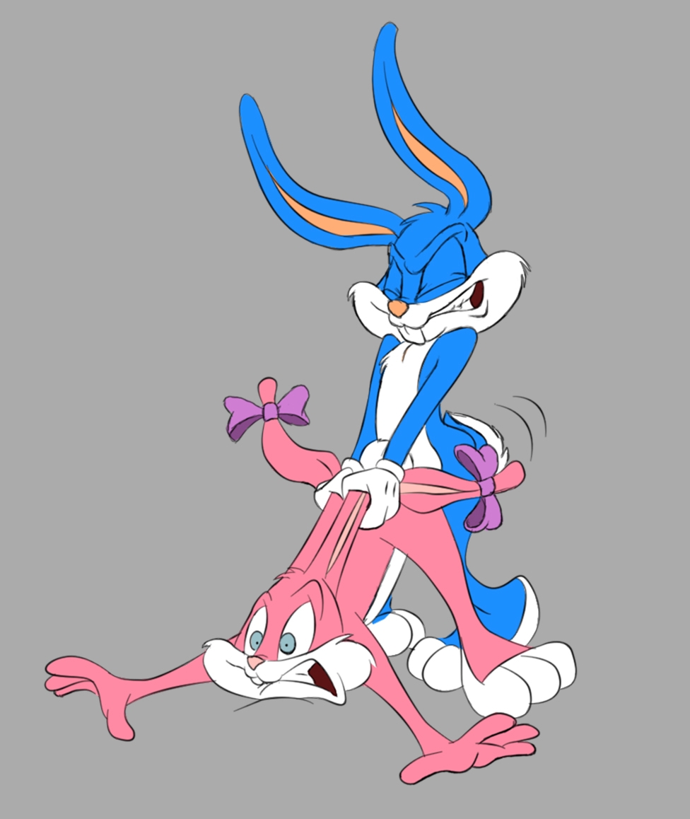 1boy anthro ass babs_bunny breasts buster_bunny color doggy_style duo female fur furry furry_only lagomorph looney_tunes male mammal rabbit ribbons scrunchy_face sideboob smile spiritto straight tiny_toon_adventures tiny_toons warner_brothers