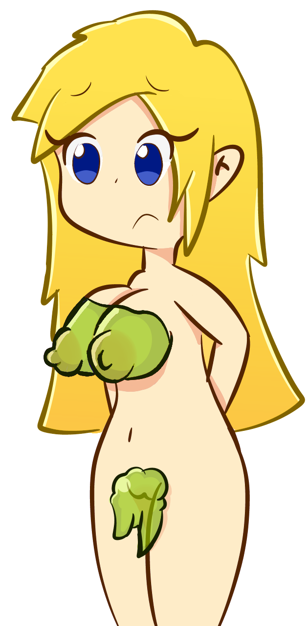 big_breasts blonde_hair blue_eyes covered_nipples covered_pussy doodle female hands_behind_back long_hair nude sad_face slime smile solo testgril