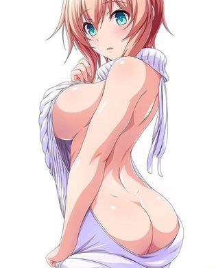 ass, bare ass, blue eyes, blush, breasts, cute, dimples of venus, doki doki literature club, female, female only, flustered, just sayori, large breasts, looking at viewer, sayori (doki doki literature club), sideboob, underboob, virgin killer sweater