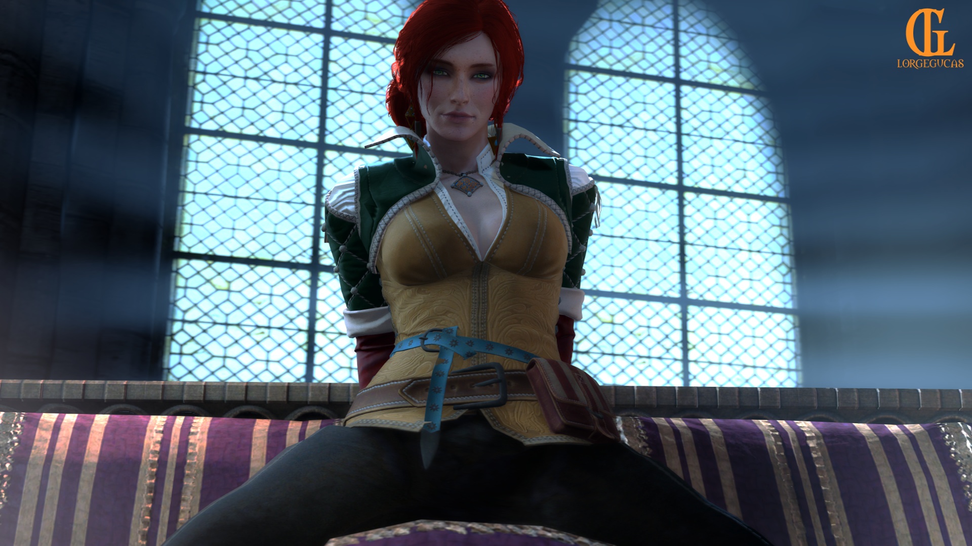 1girls, 3d, alternate hairstyle, cd projekt red, clothed, clothing, collar, couch, dark room, double bun, eyeshadow, female, female only, freckles, fully clothed, ginger, green eyes, hair bun, imminent anal, imminent sex, imminent vaginal, intense stare, intimate, inviting, inviting to sex, light skin, light-skinned female, lipstick, looking at viewer, lorgegucas, naughty face, necklace, night, novigrad, on couch, open legs, pale skin, pale-skinned female, petite, pleasure face, pose, posing, pov, pussy, red hair, redhead, seductive eyes, seductive look, seductive mouth, seductive pose, seductive smile, sfm, slim, sofa, solo, sorceress, spread legs, the witcher (series), the witcher 3: wild hunt, tied hair, triss merigold, viewed from below, yellow eyes