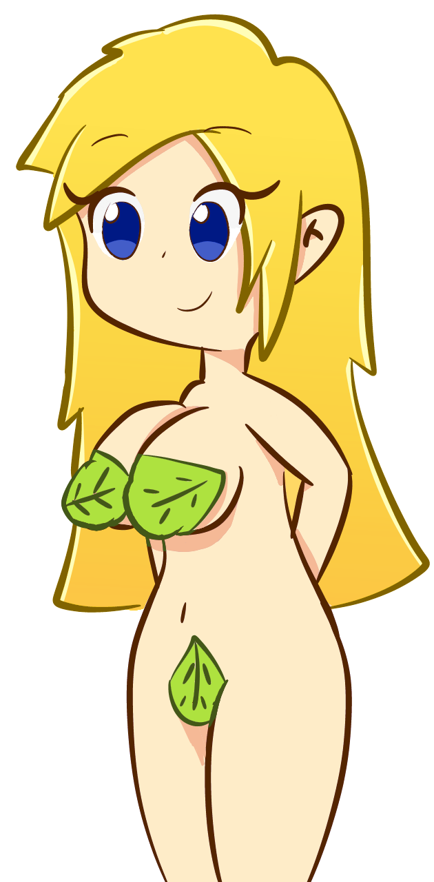 big_breasts blonde_hair blue_eyes covered_nipples covered_pussy doodle female hands_behind_back leaf leaf_censor leaf_on_breast leaf_on_crotch long_hair nipple_censor smile solo testgril