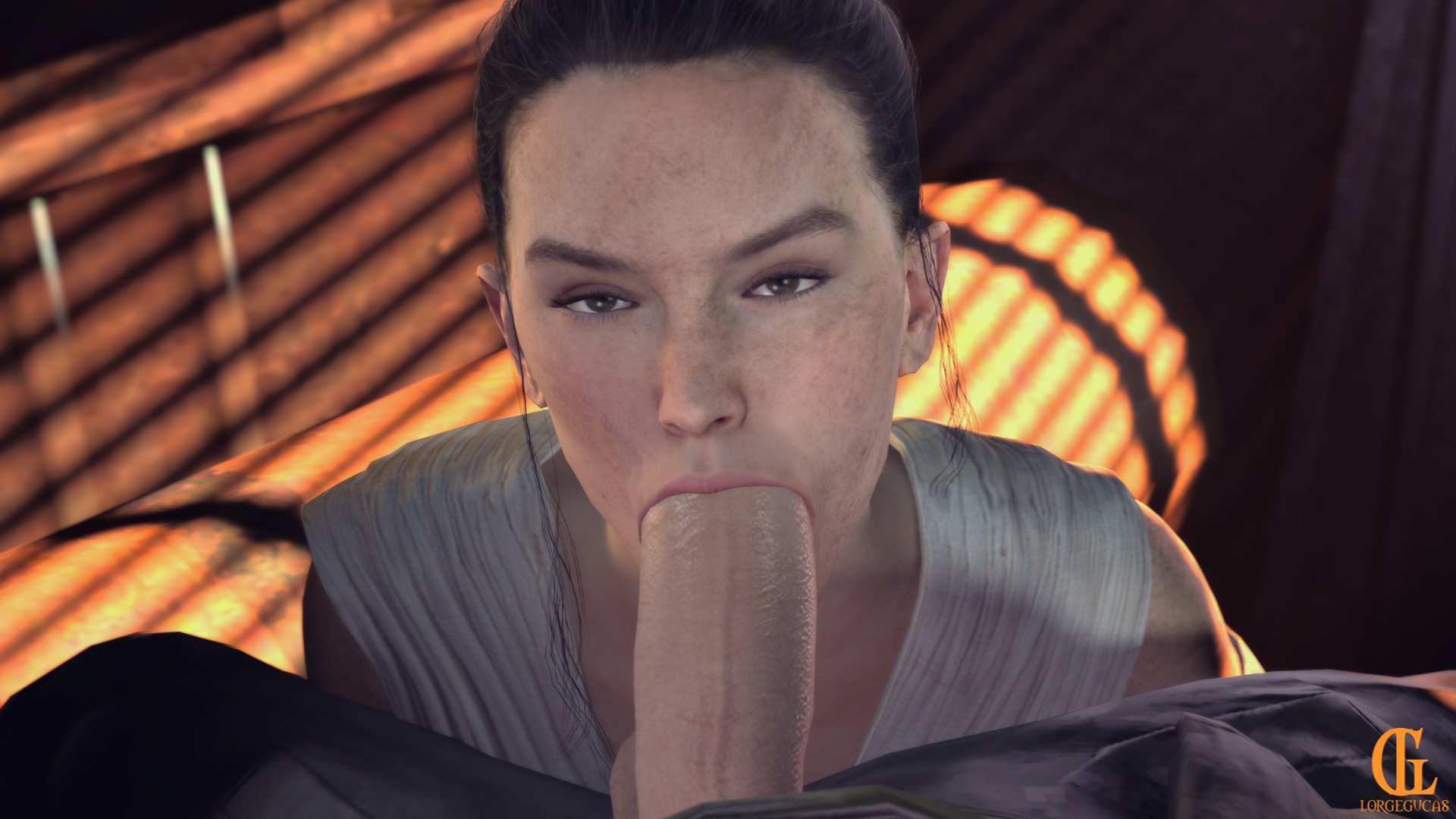 1boy, 3d, absurdly large cock, balls, blowjob, cock hungry, daisy ridley, defeated superheroine, dominated female, fellatio, female, femsub, happy female, happy sex, light skin, light-skinned female, light-skinned male, looking at viewer, lorgegucas, male, male pov, naughty face, pale skin, pale-skinned female, pale-skinned male, penis, pov, rey, sfm, star wars, teenage female, teenager, the force awakens, young female